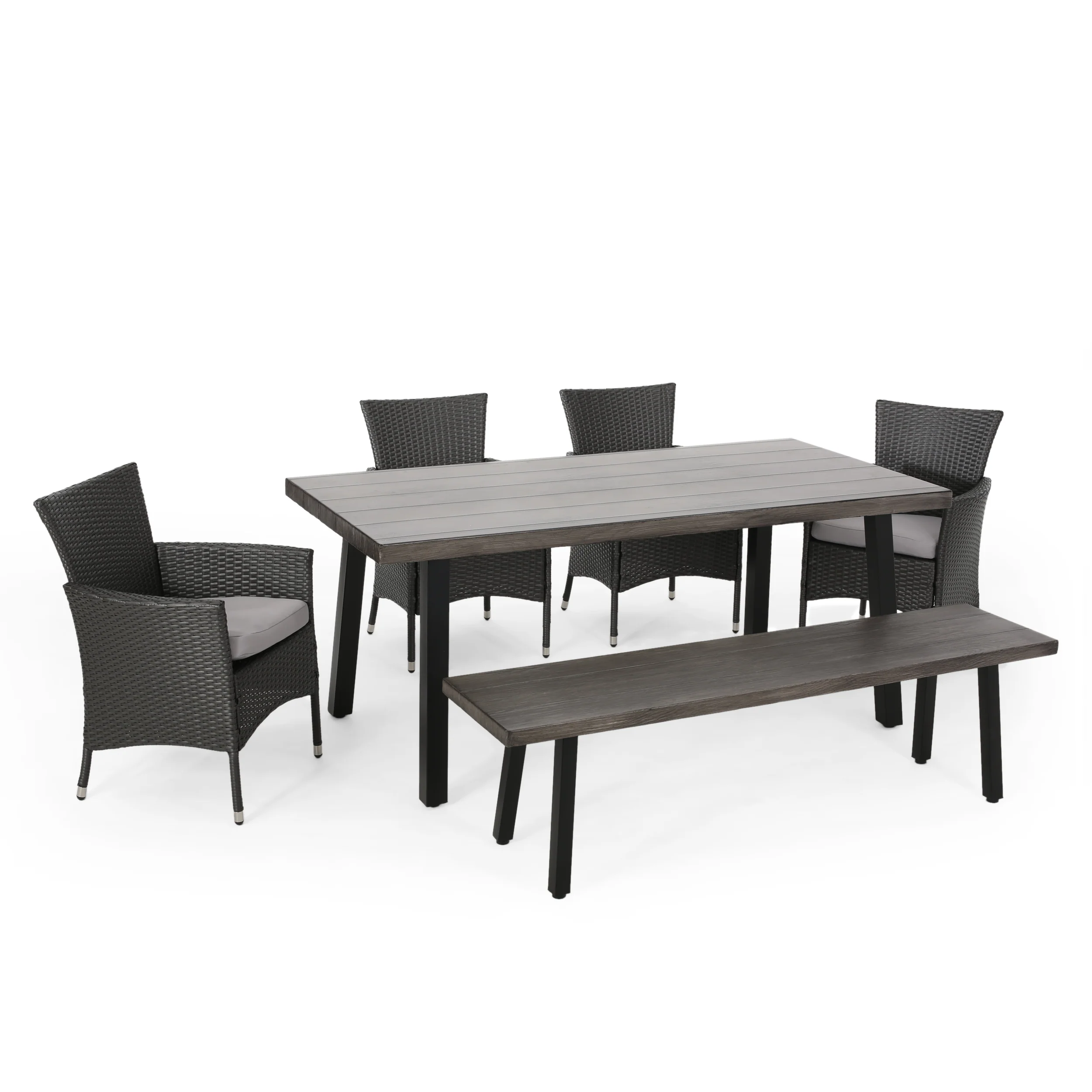 Altair Outdoor 6 Piece Aluminum Dining Set with Bench - furnishings