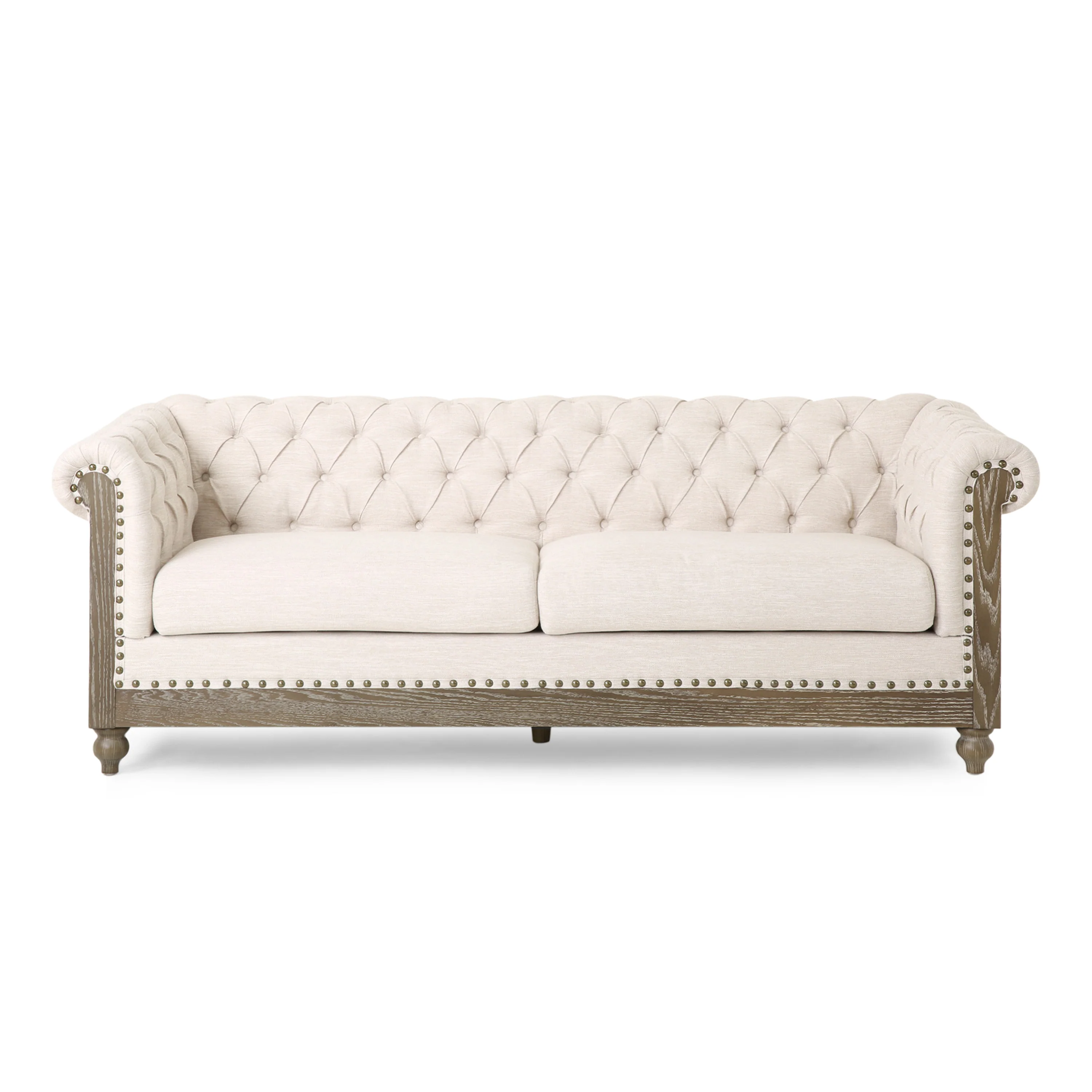 Kinzie Chesterfield Tufted Fabric 3 Seater Sofa with Nailhead Trim - furnishings