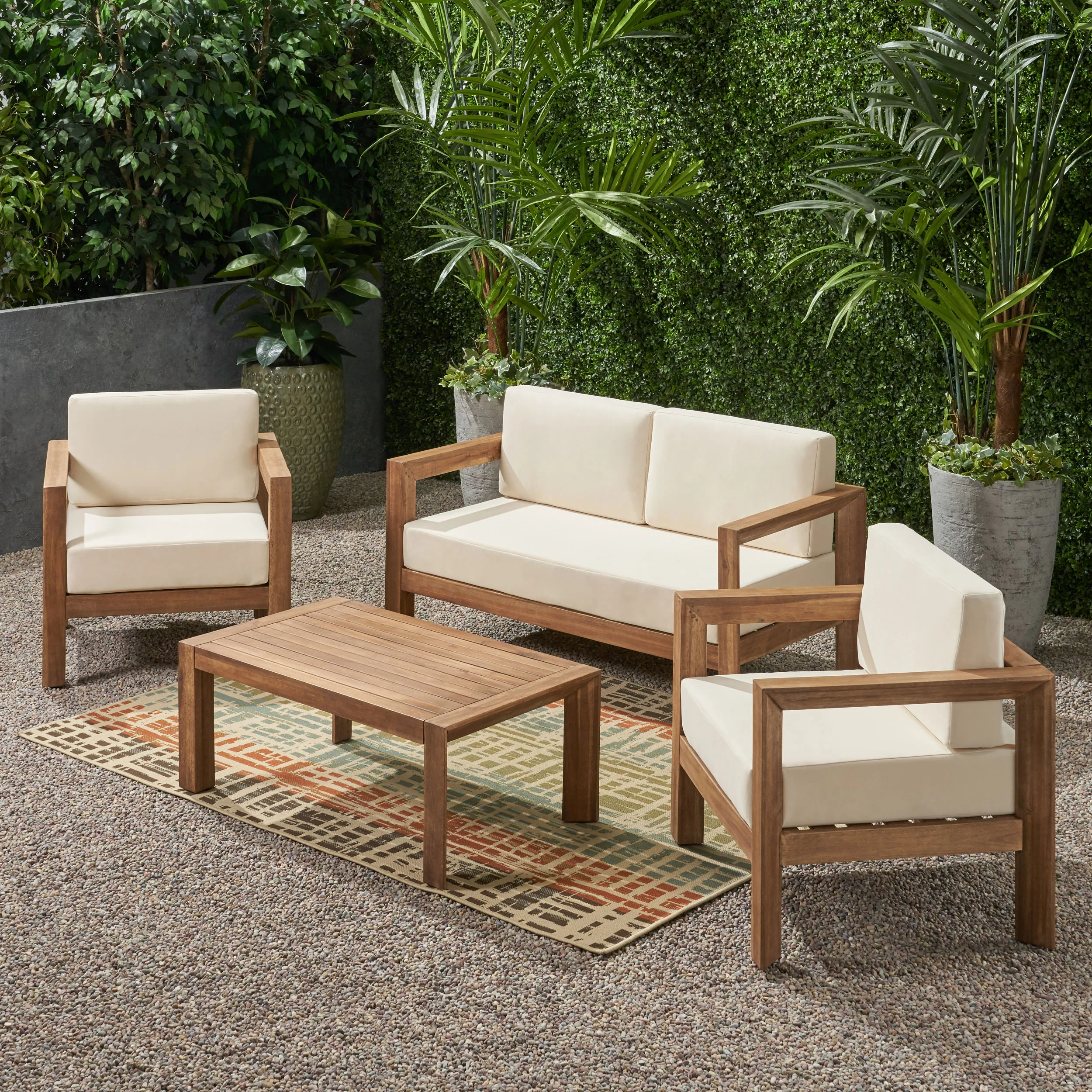 Rosemary Outdoor 4 Seater Acacia Wood Chat Set - furnishings