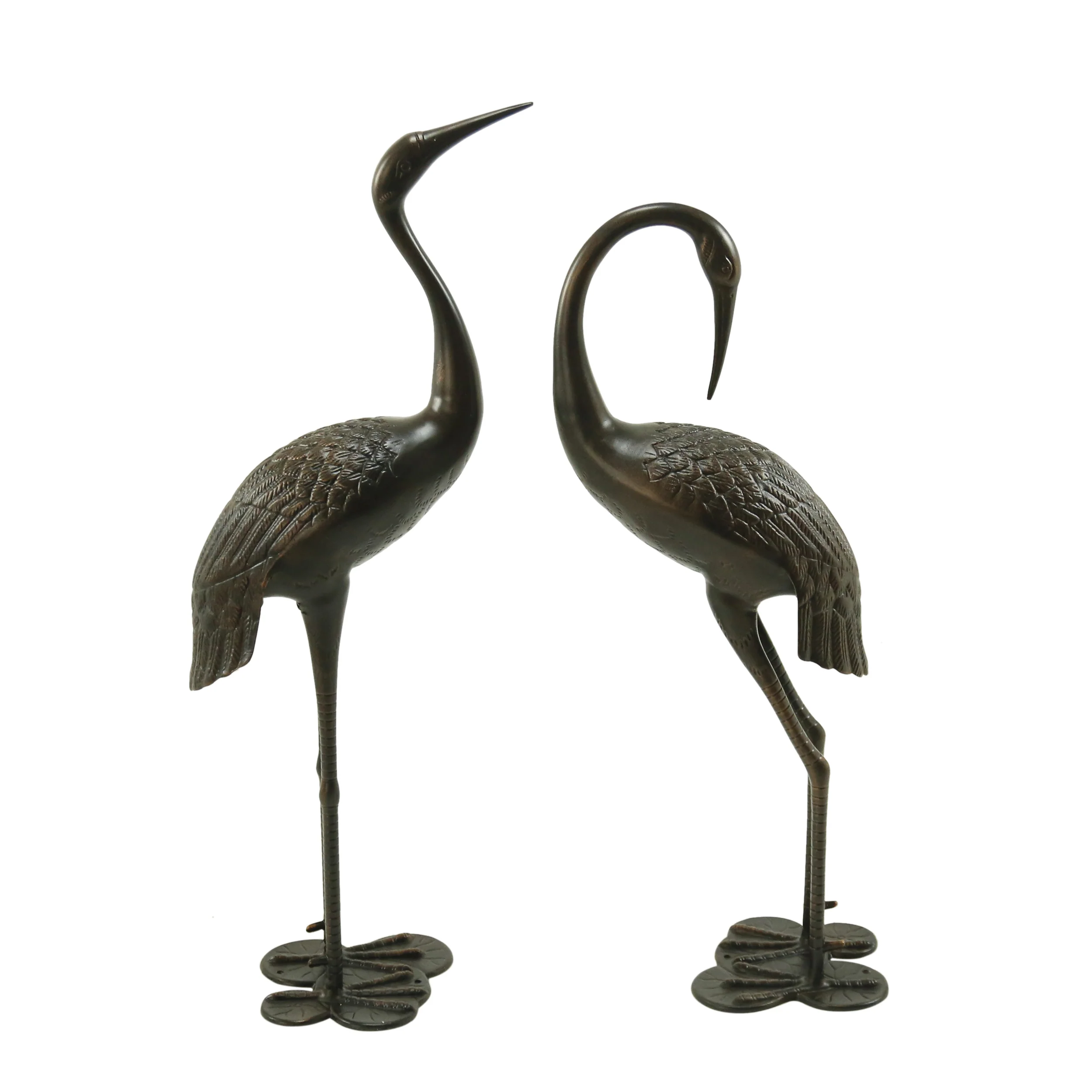 Mark Outdoor Dark Bronze Aluminum Crane/Heron Statues (Set of 2) - furnishings
