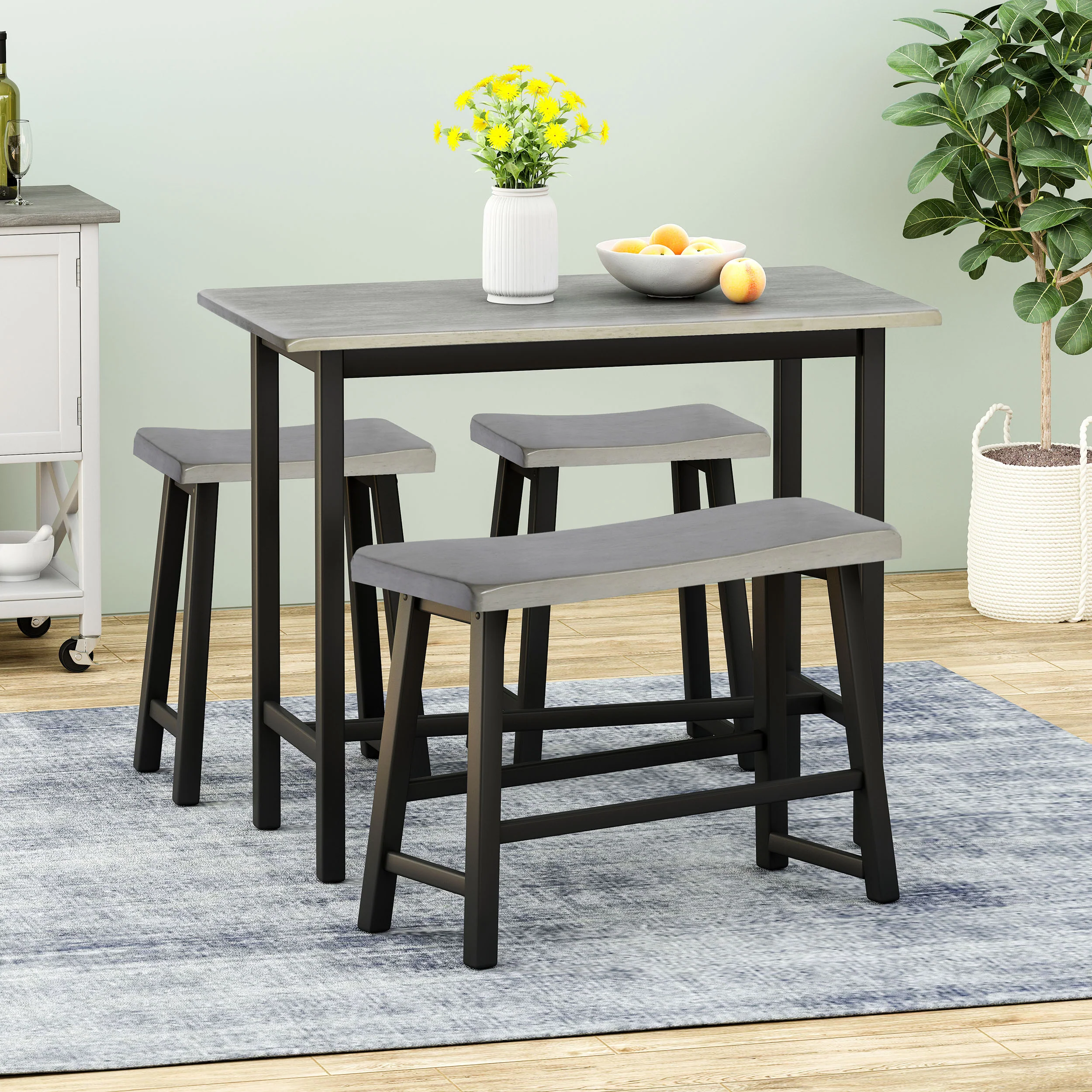 Toluca Farmhouse 4 Seater Bar Dining Set - furnishings