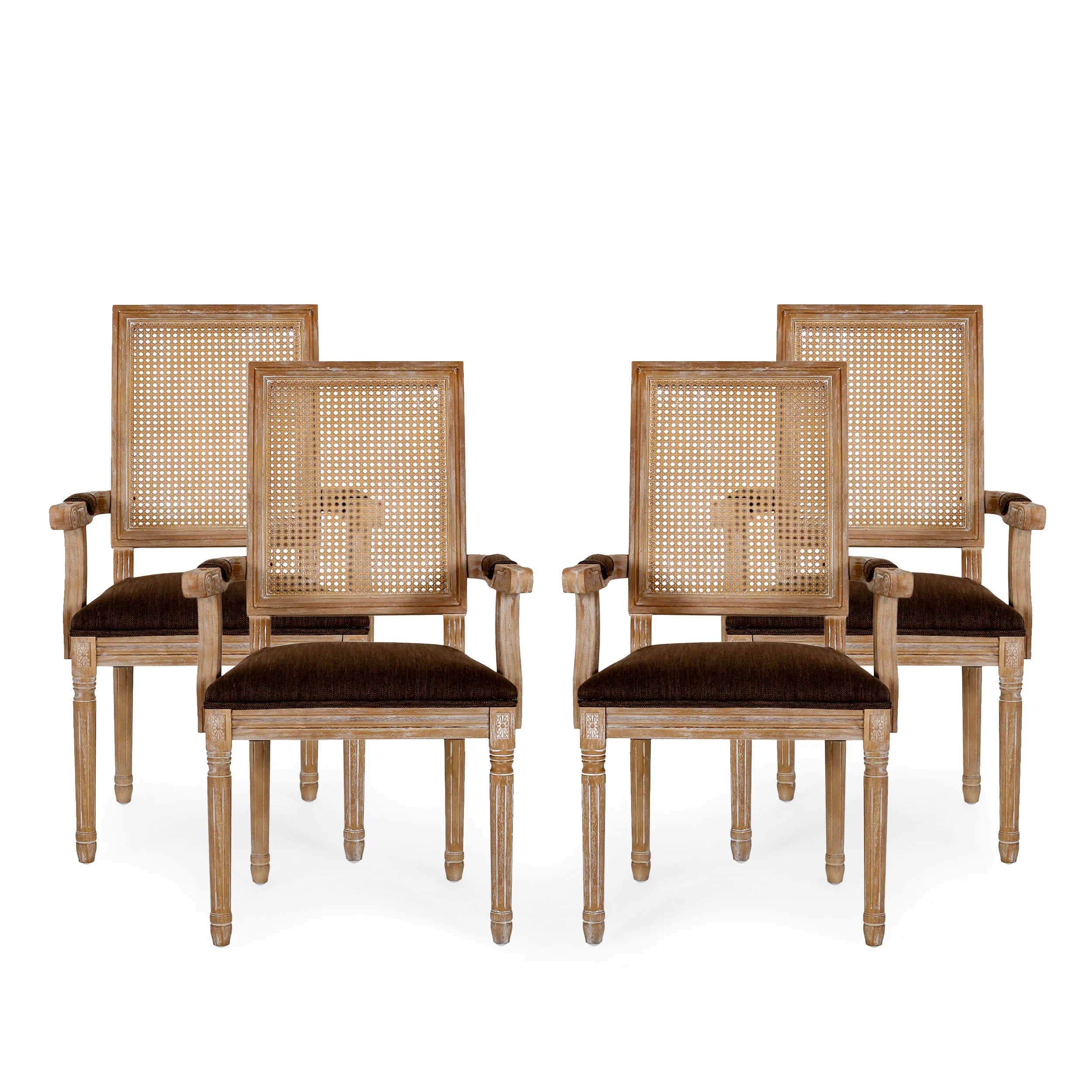 Zentner French Country Upholstered Wood and Cane Upholstered Dining Chairs, Set of 4 - furnishings