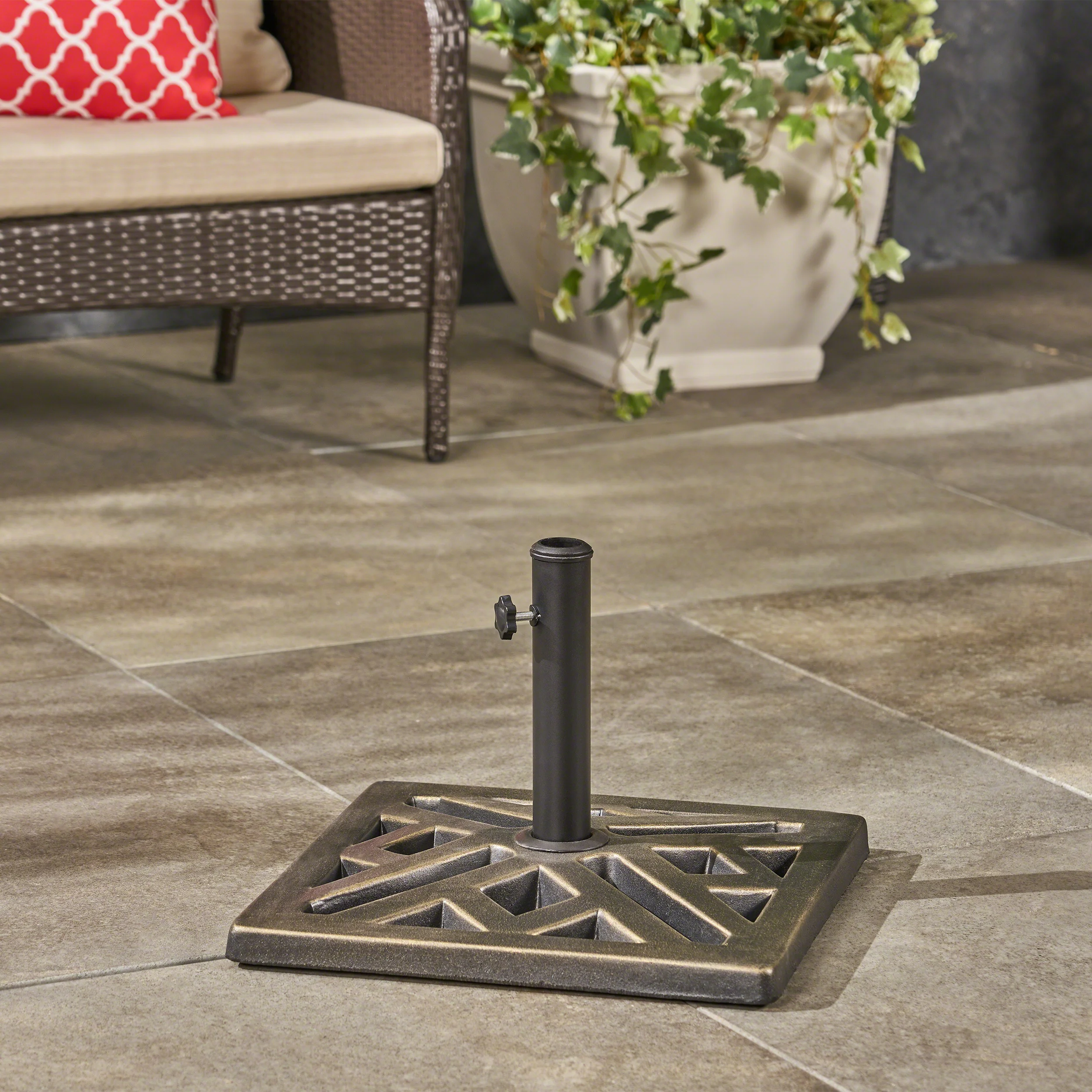 Lisa Outdoor 31lb Concrete Circular Umbrella Base, Bronze - furnishings