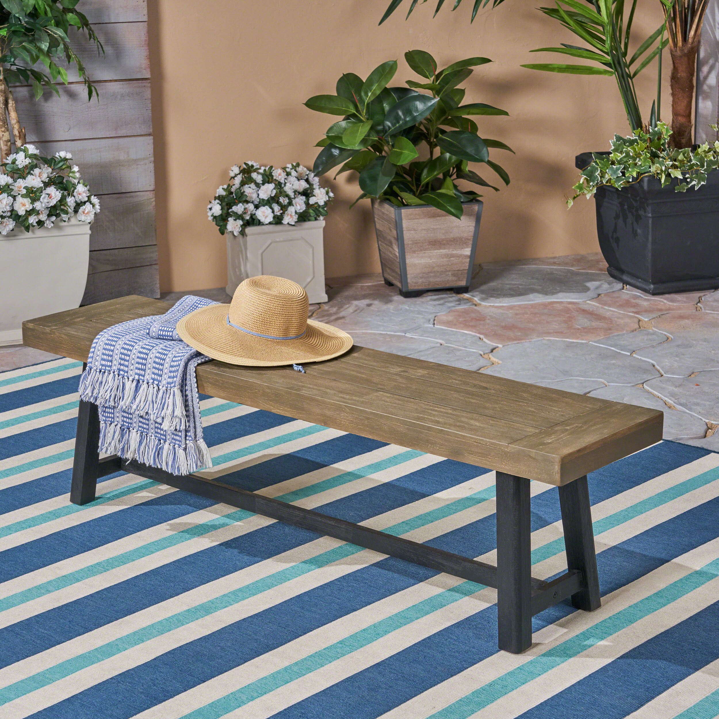 Toby Outdoor Acacia Wood Bench - furnishings