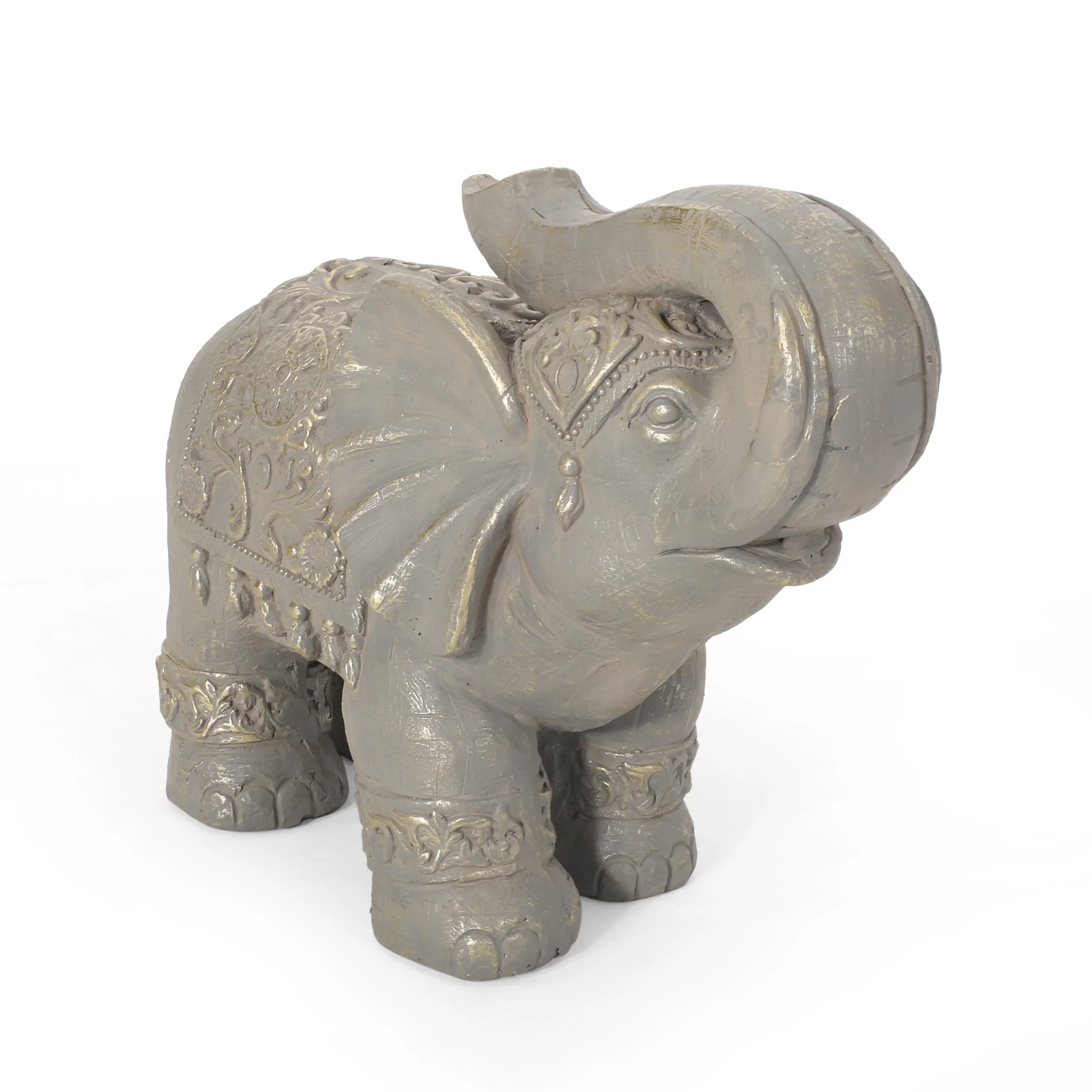 Pierpont Outdoor Elephant Garden Statue, Gray and Gold - furnishings