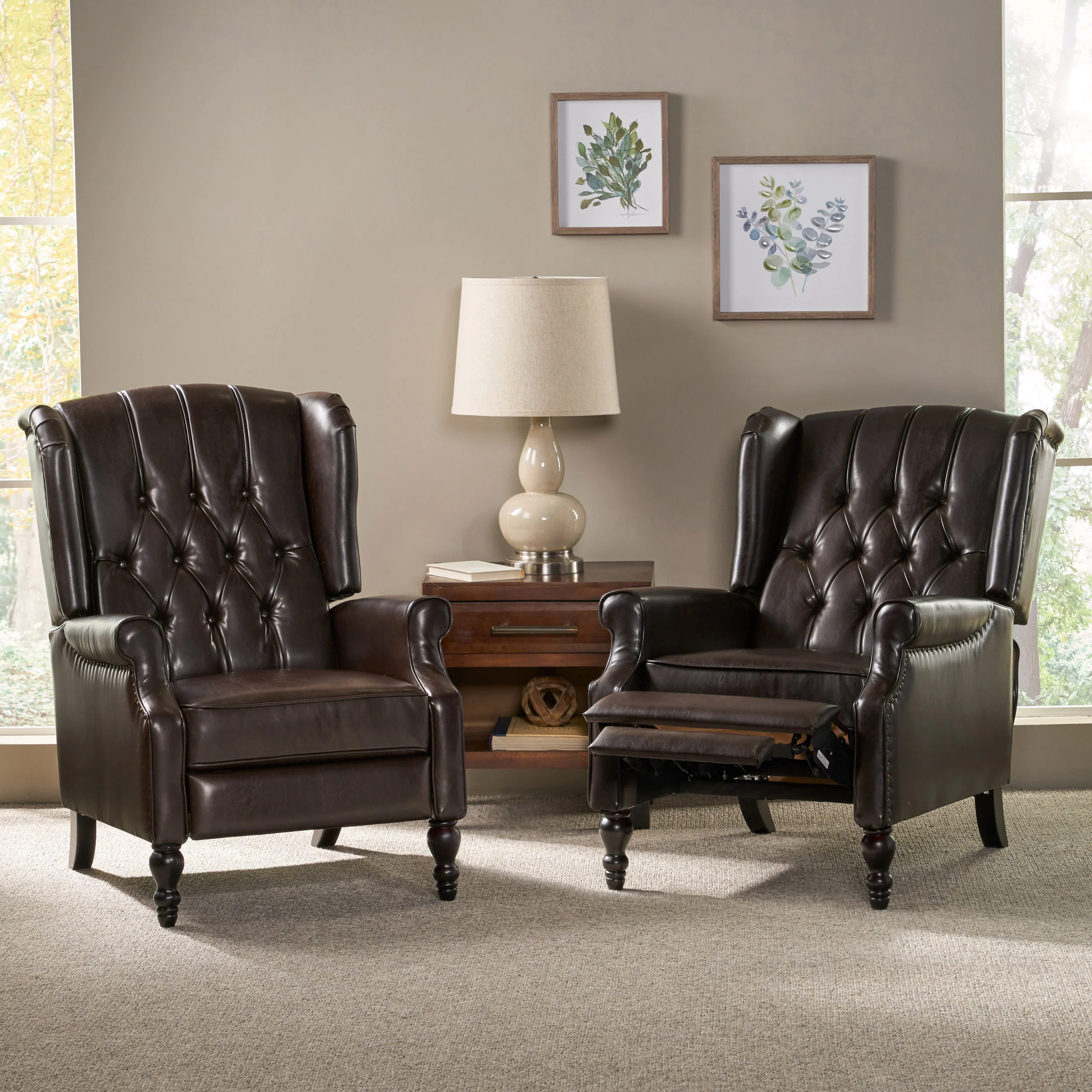 Elizabeth Contemporary Tufted Bonded Leather Recliner (Set of 2) - furnishings