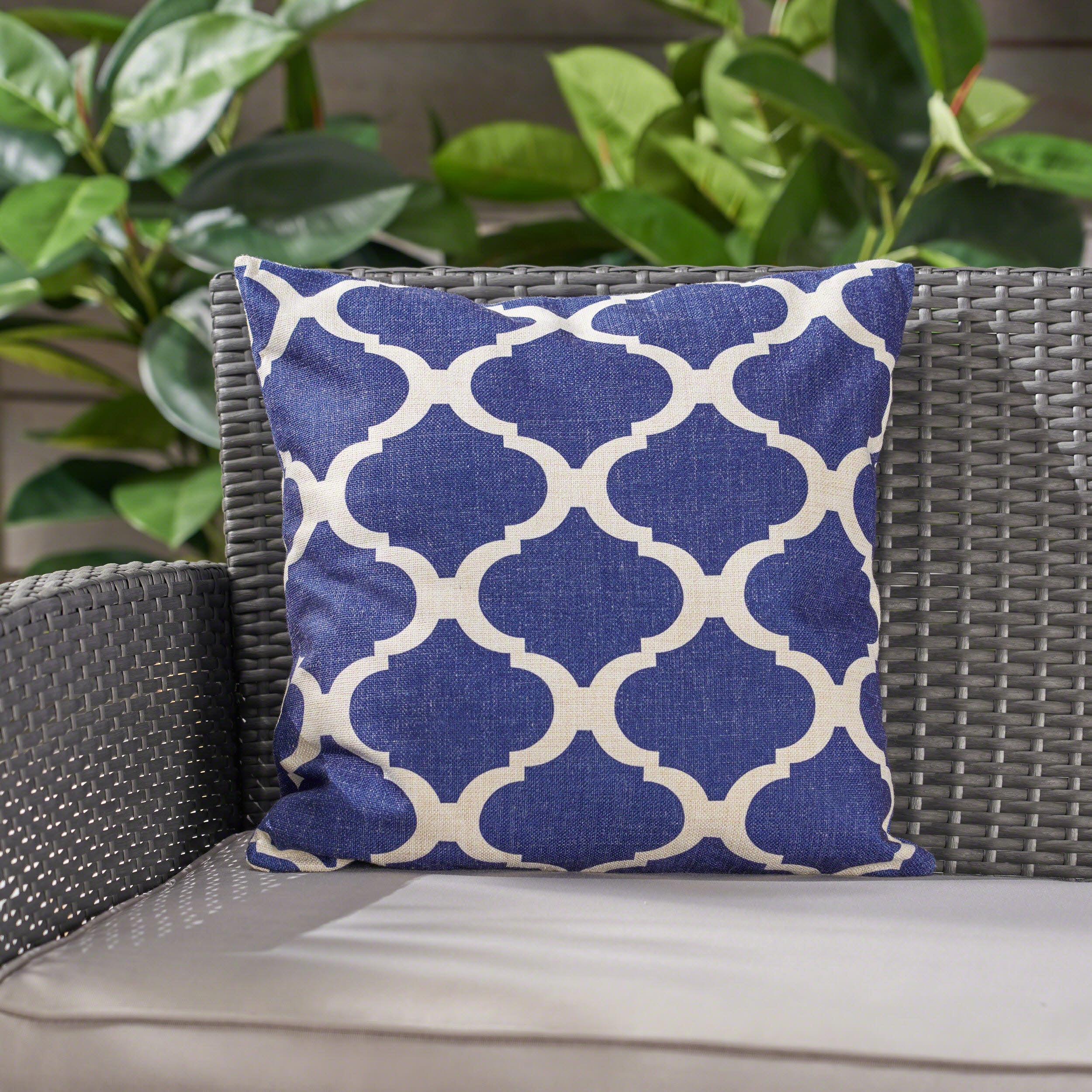 Wynne Outdoor Water Resistant 18-inch Square Pillow, Beige on Blue - furnishings
