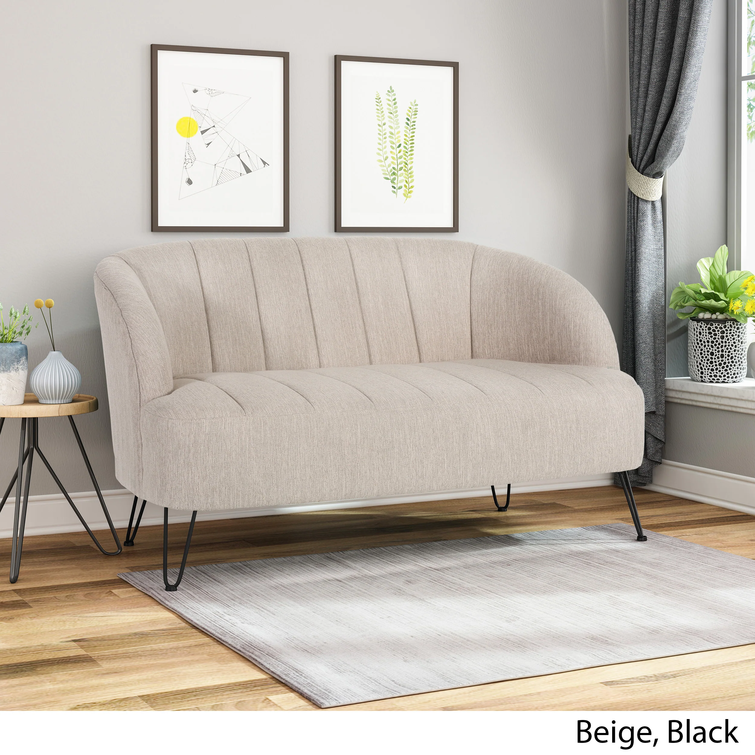 Kyra Modern Fabric Settee with Hairpin Legs - furnishings