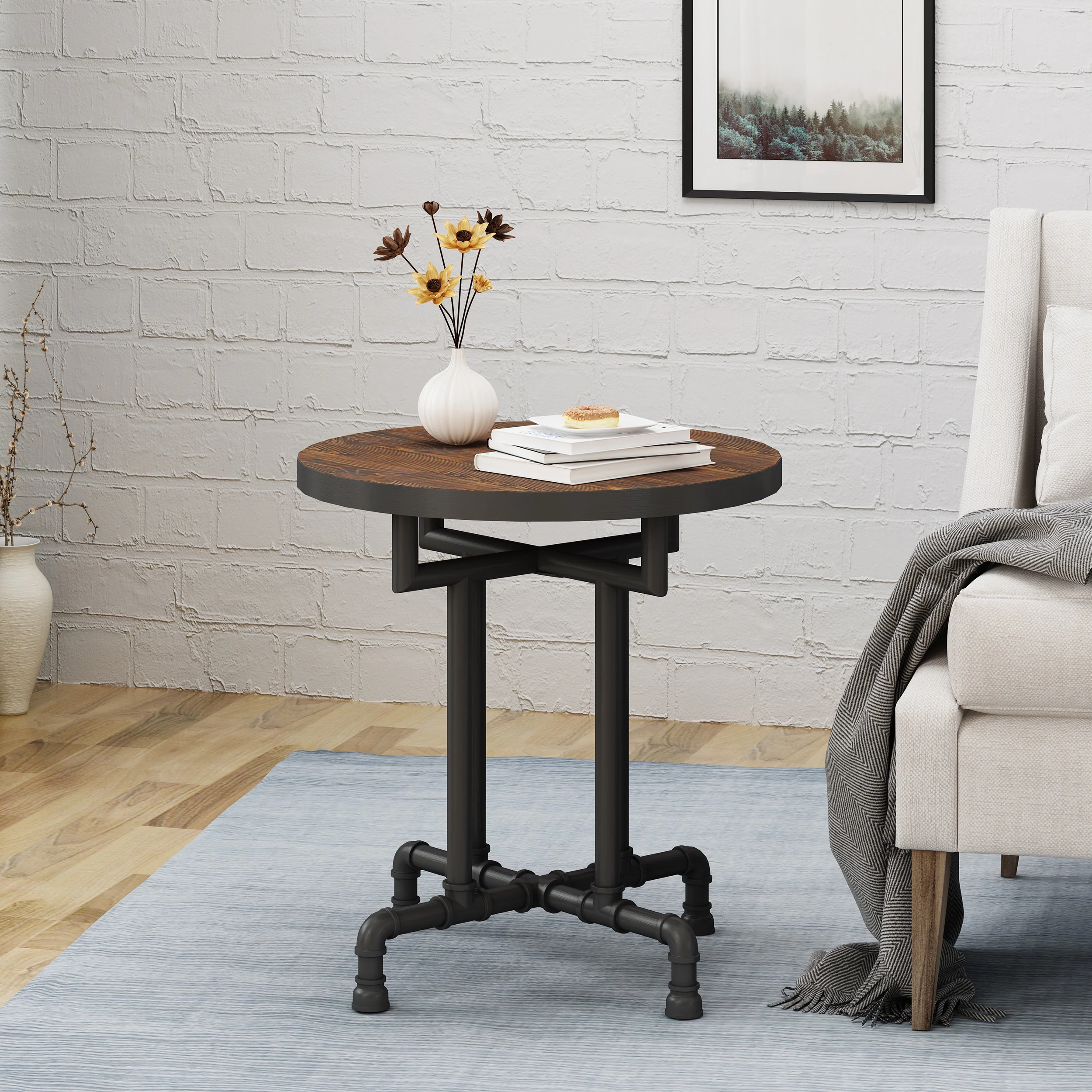 Atmos Industrial Faux Wood End Table, Dark Brown - furnishings