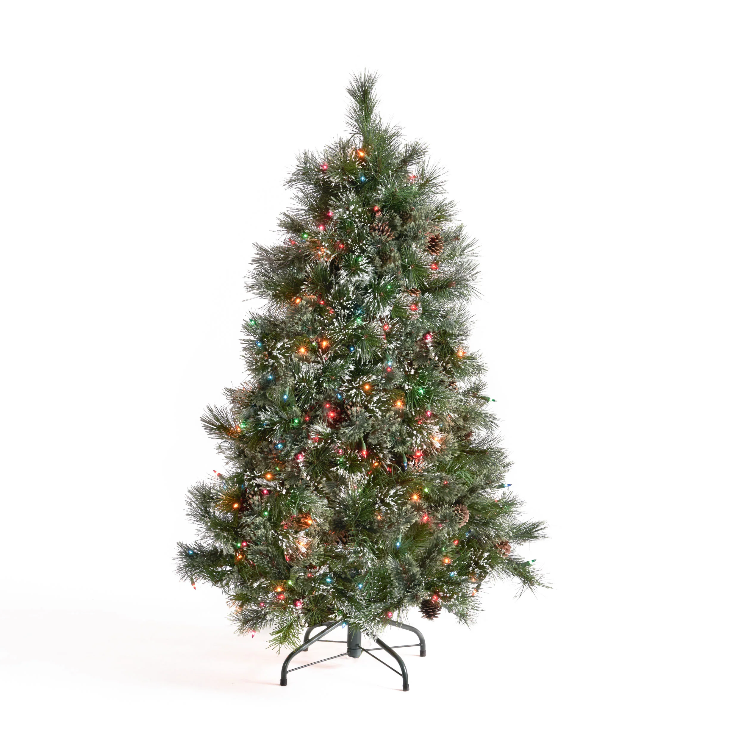 4.5-foot Cashmere Pine and Mixed Needles Hinged Artificial Christmas Tree with Snowy Branches and Pinecones - furnishings