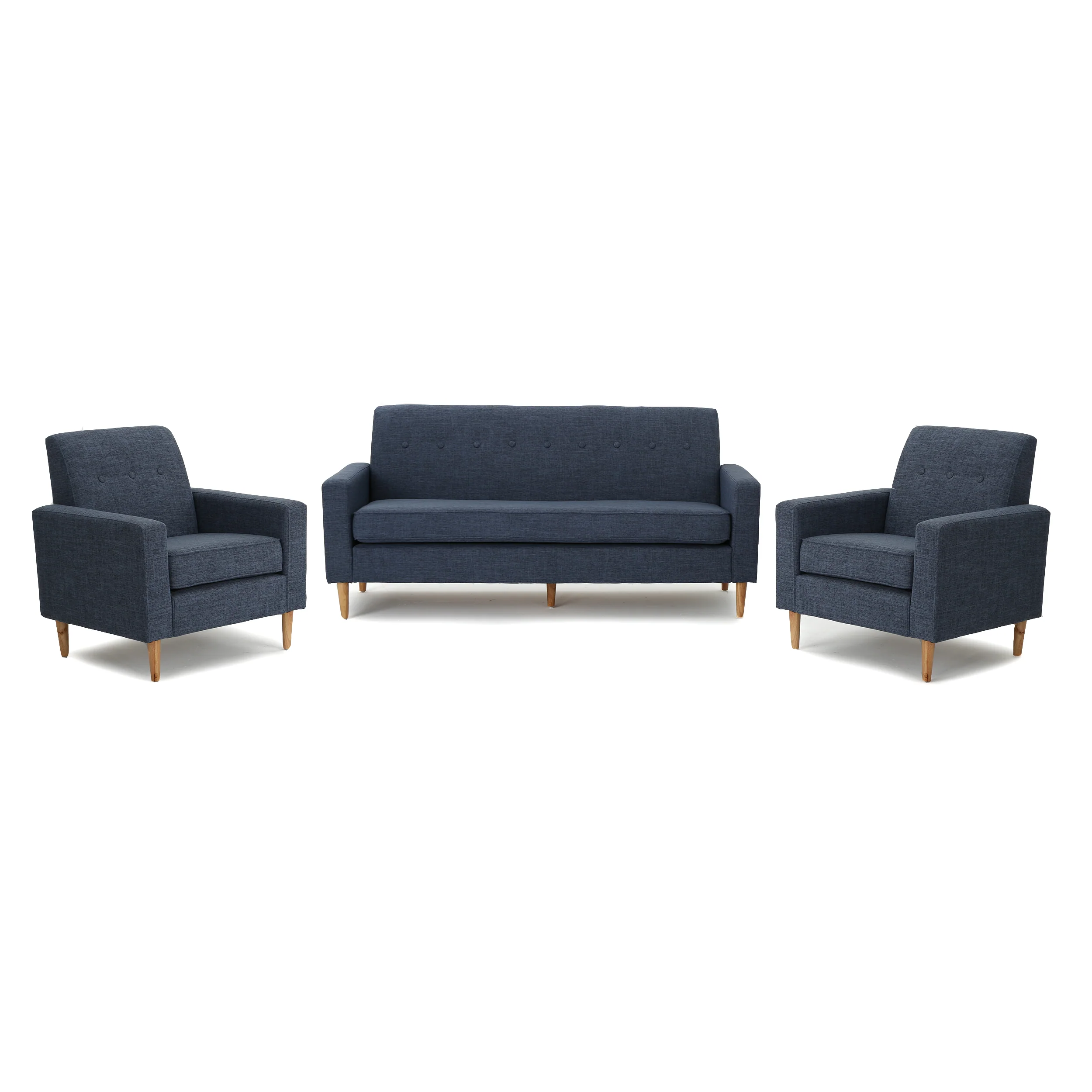 Stratford Mid-Century Modern 3-Piece Fabric Chairs & Sofa Living Room Set - furnishings