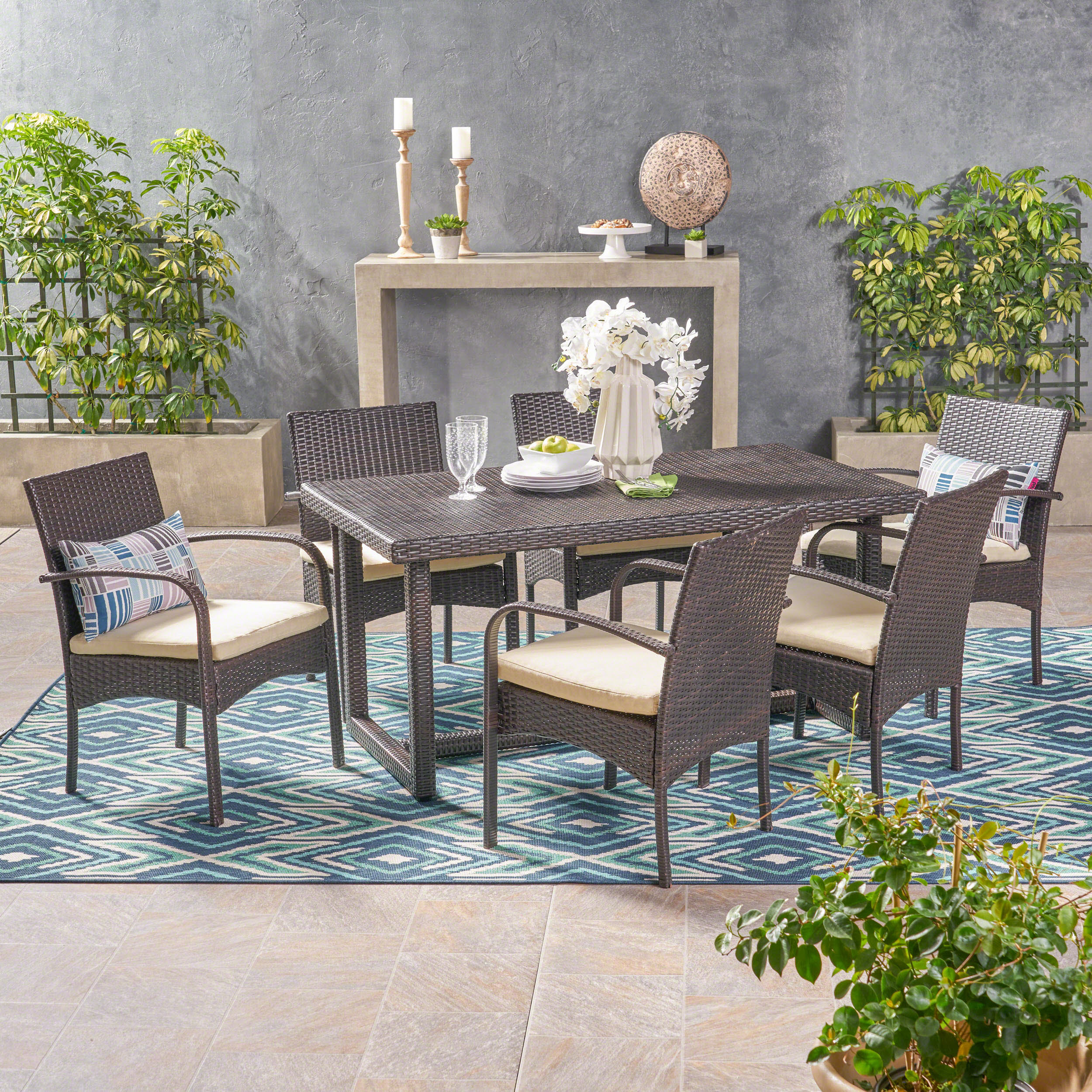 Acker Outdoor 7 Piece Wicker Dining Set - furnishings