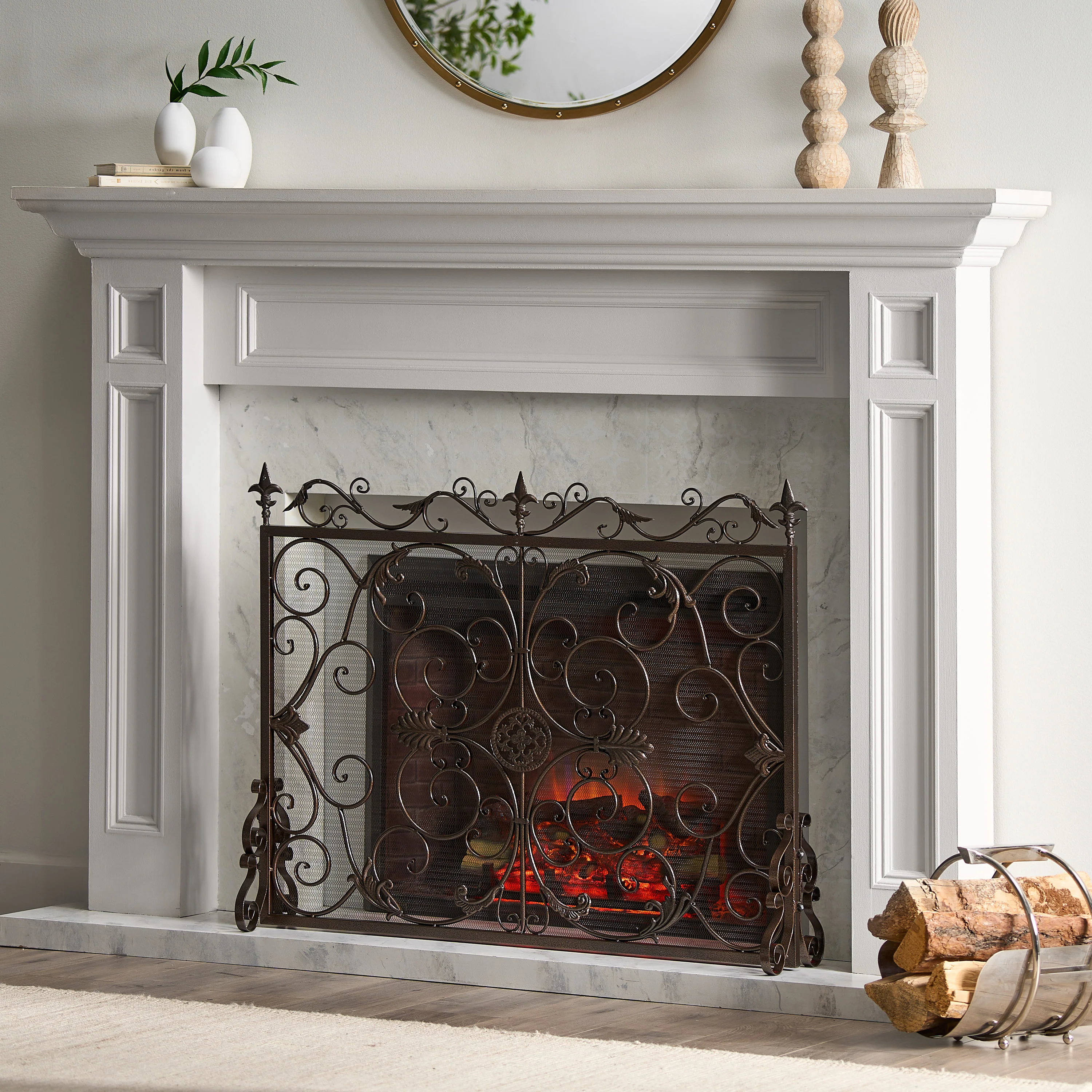 Darcie Copper Brown Finish Wrought Iron Fireplace Screen - furnishings