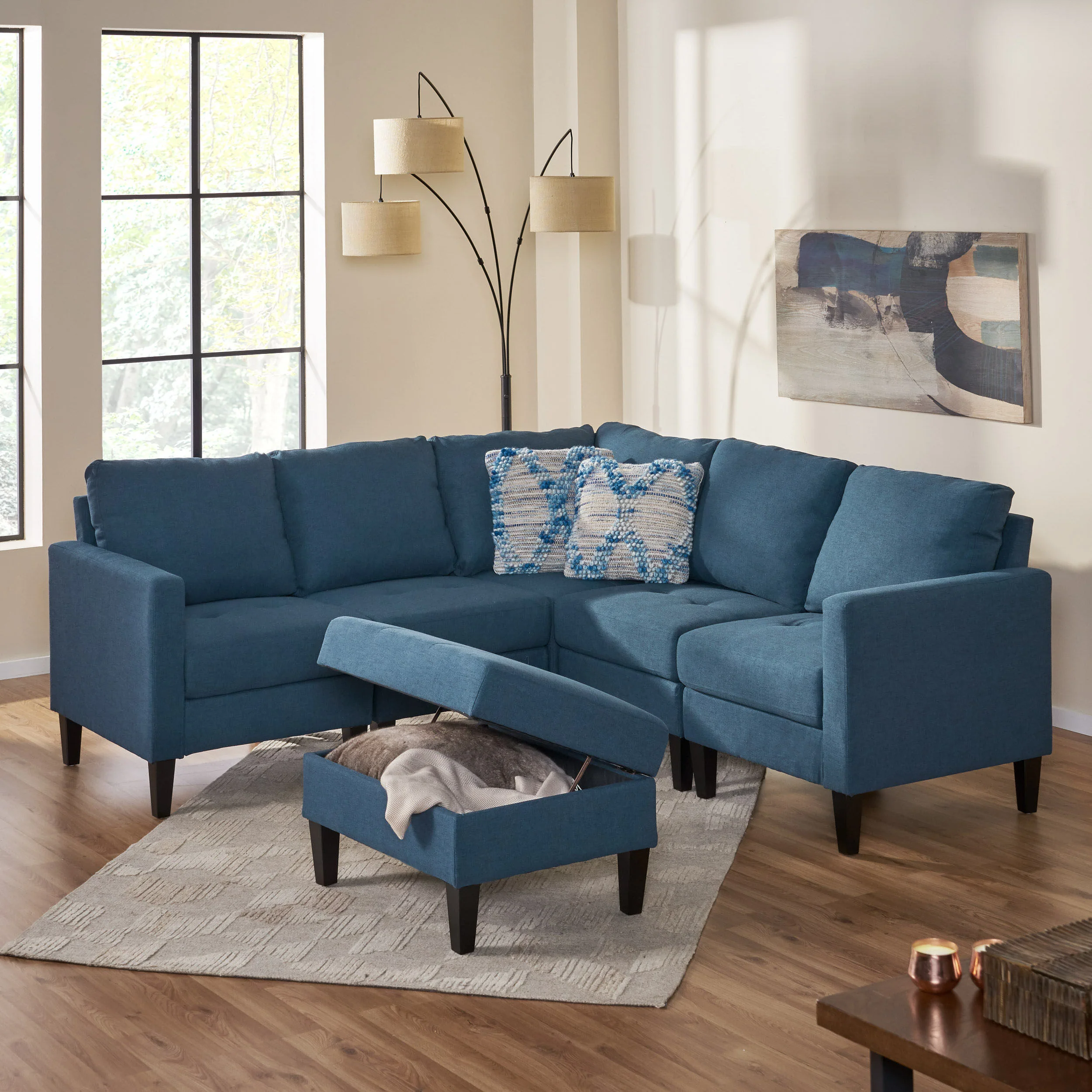 Bridger Fabric Sectional Couch with Storage Ottoman - furnishings