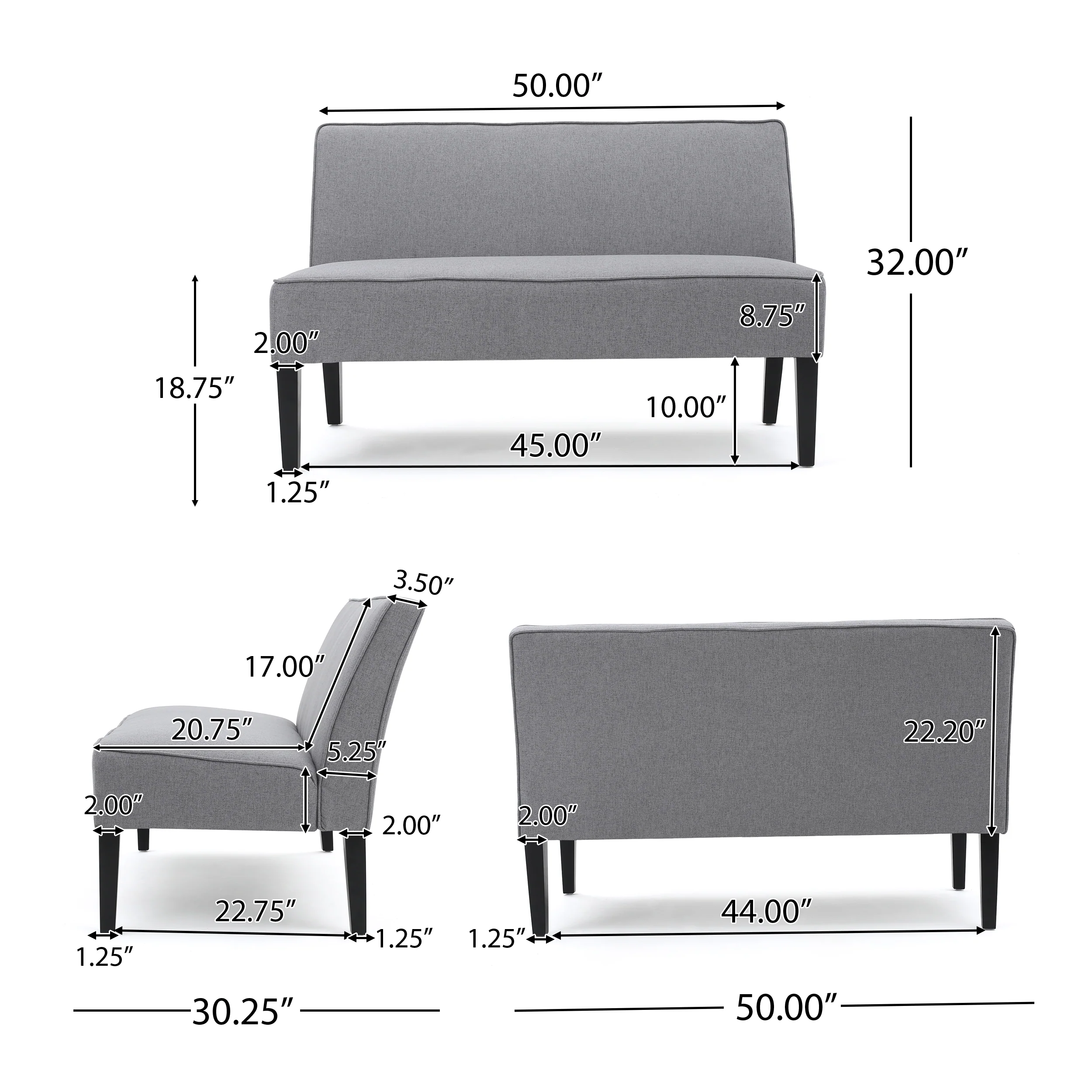Chandler Grey Fabric Settee - furnishings