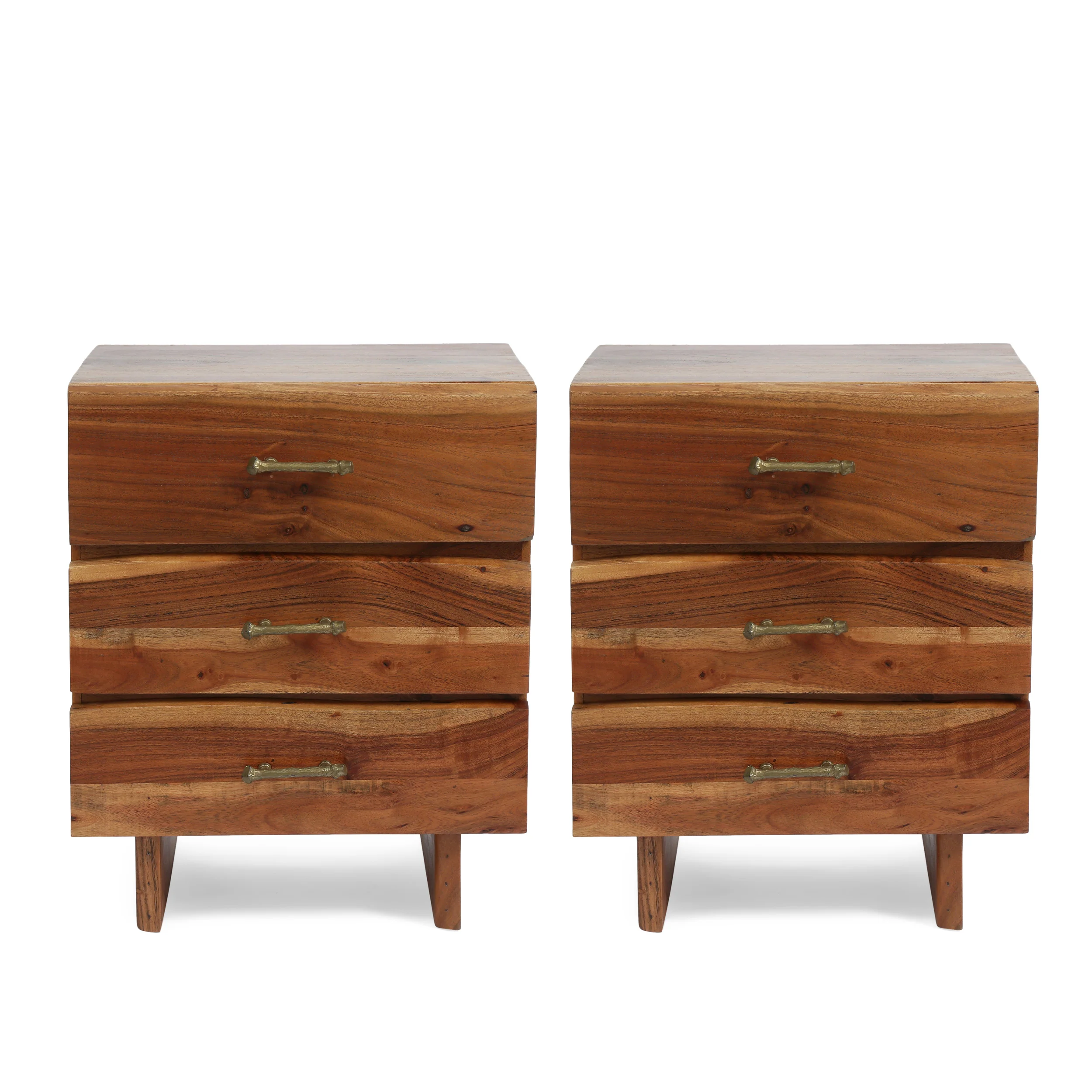 Tift Terrell Handcrafted Boho Acacia Wood 3 Drawer Nightstand, Set of 2 - furnishings