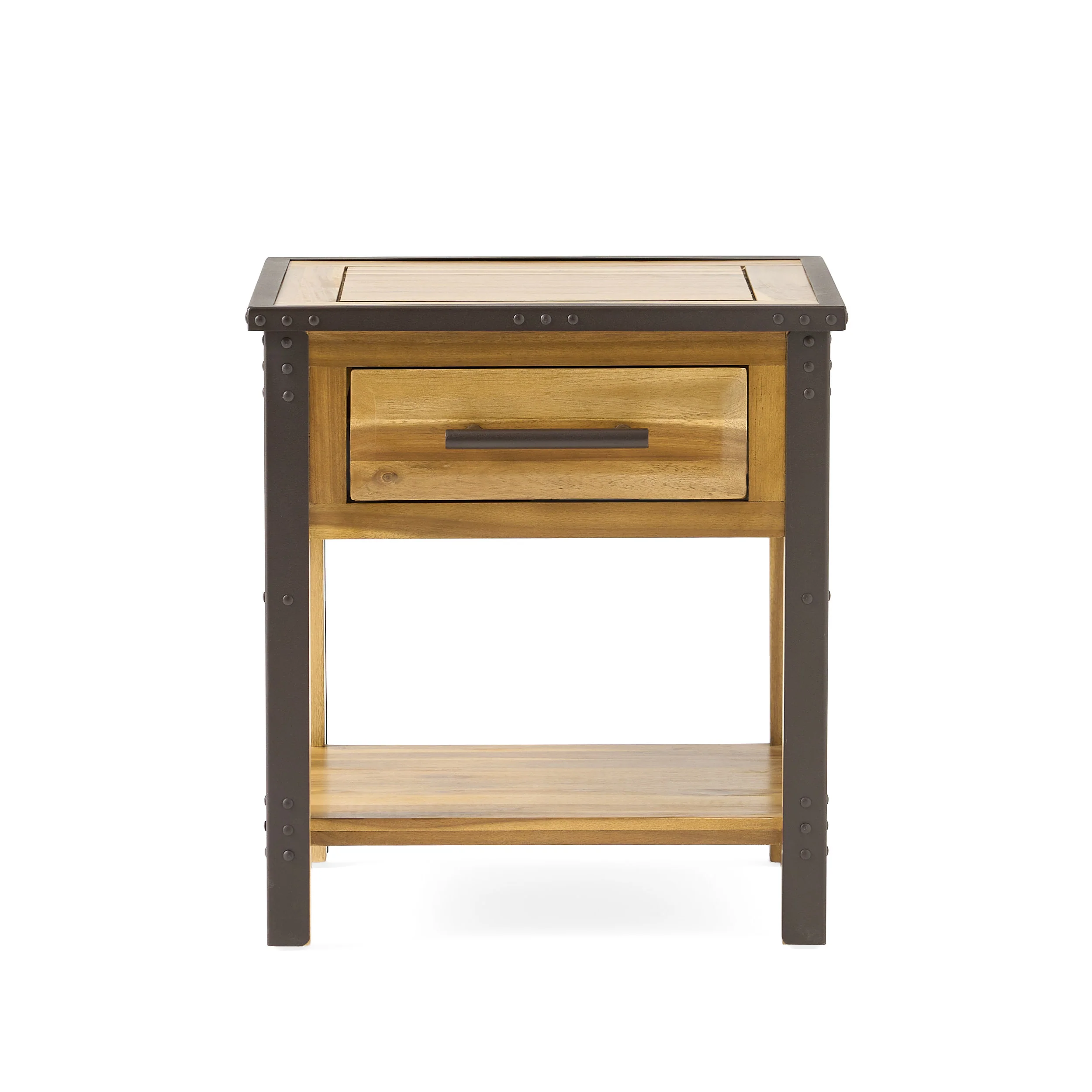 Glendora Industrial Solid Wood Single Drawer Nightstand End Table - furnishings