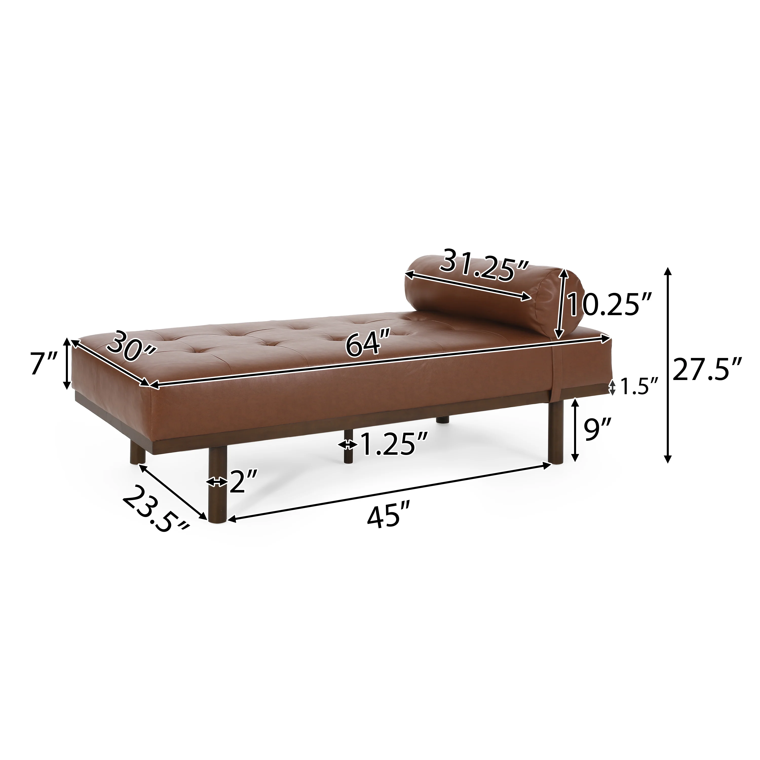 Elmore Mid Century Modern Faux Leather Tufted Chaise Lounge with Bolster Pillow - furnishings