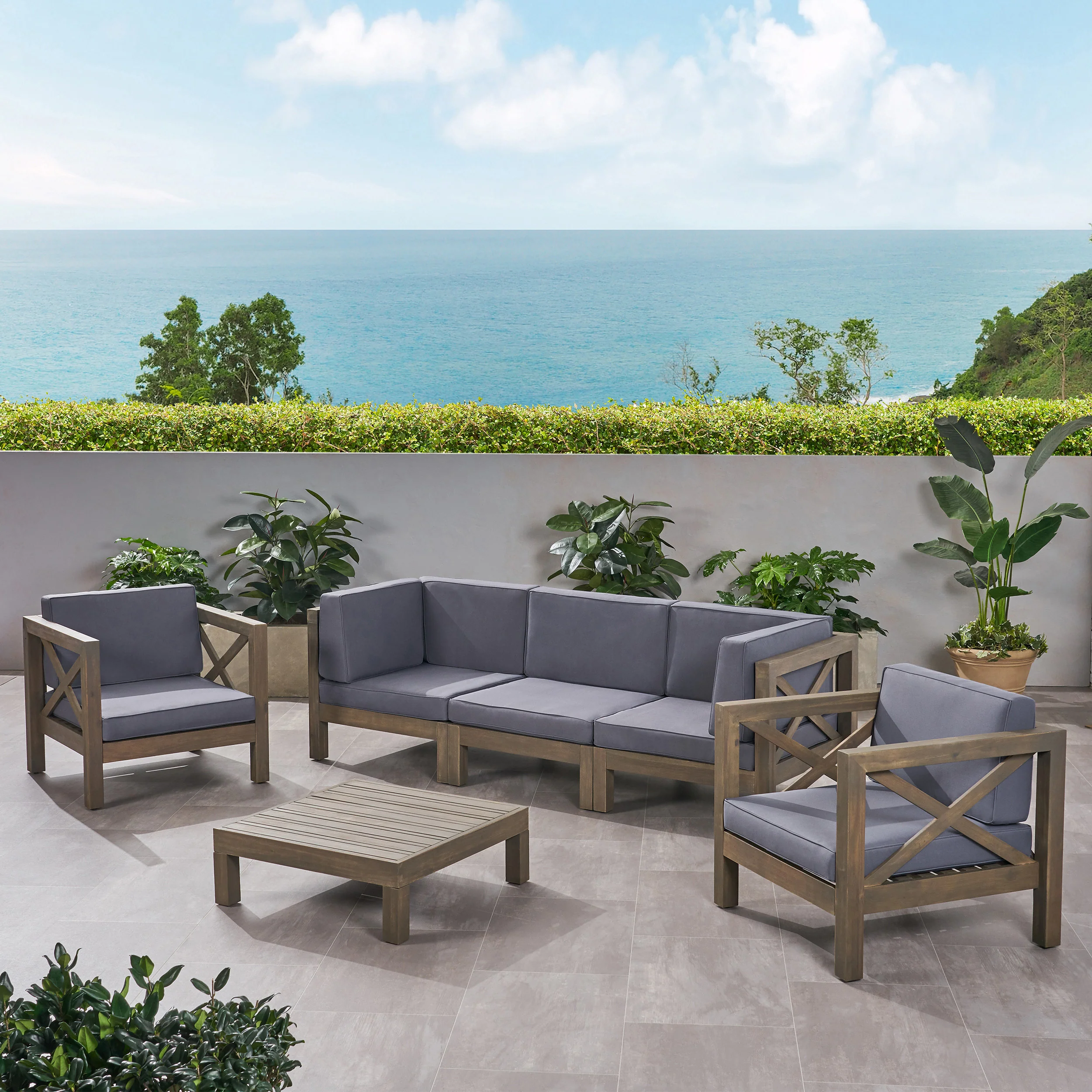 Morgan Outdoor 5 Seater Acacia Wood Sofa Chat Set - furnishings