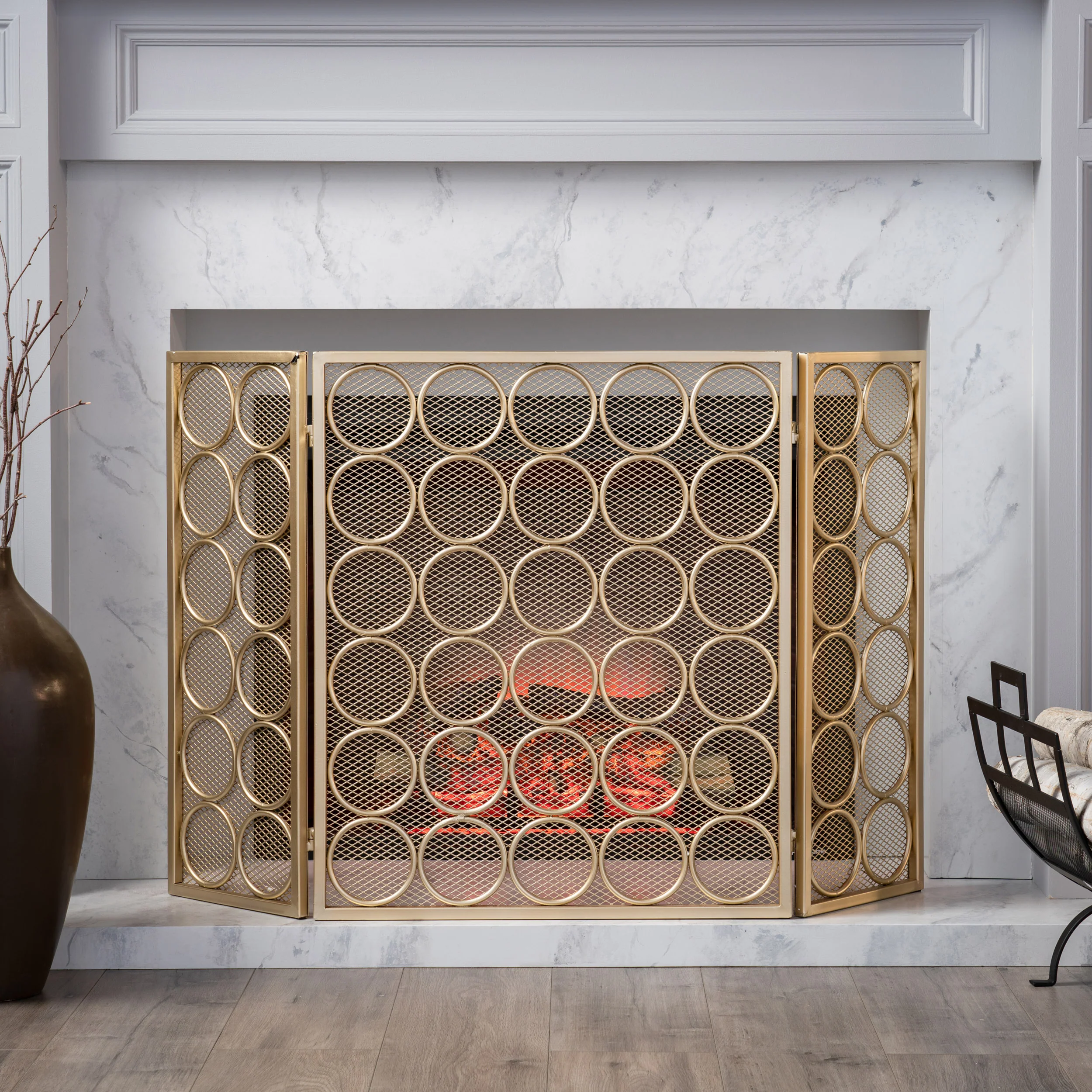 Koda Modern Three Panel Iron Firescreen - furnishings