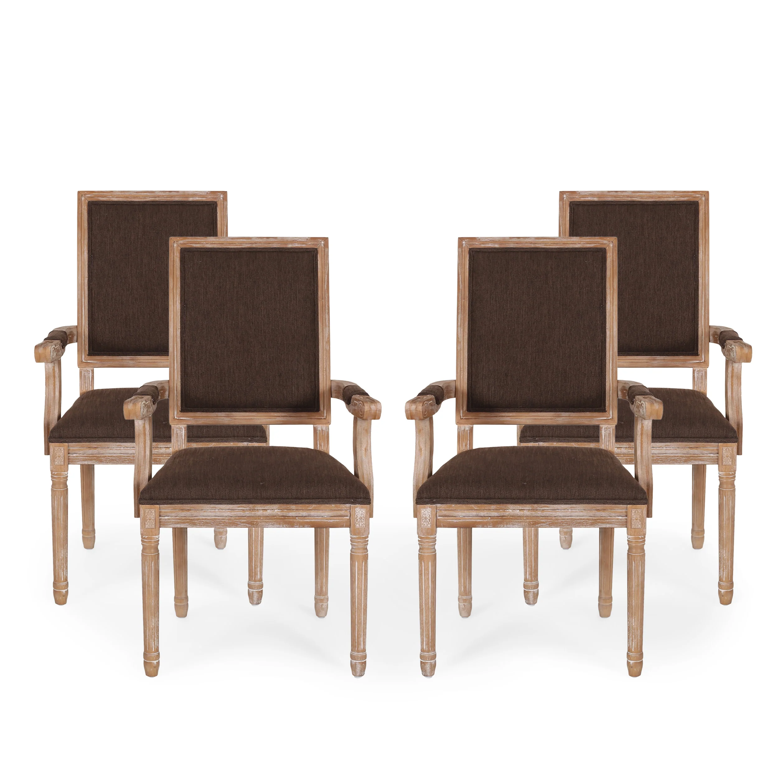 Ashlyn French Country Fabric Upholstered Wood Dining Chairs, Set of 4 - furnishings