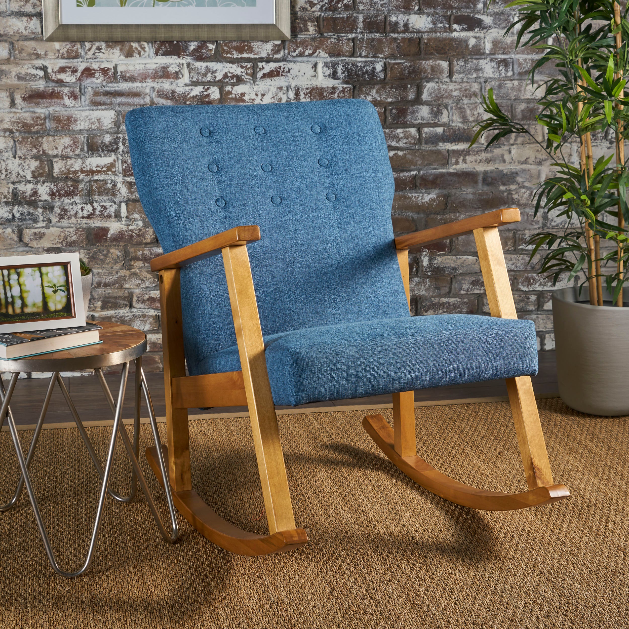 Hank Mid Century Modern Fabric Rocking Chair - furnishings