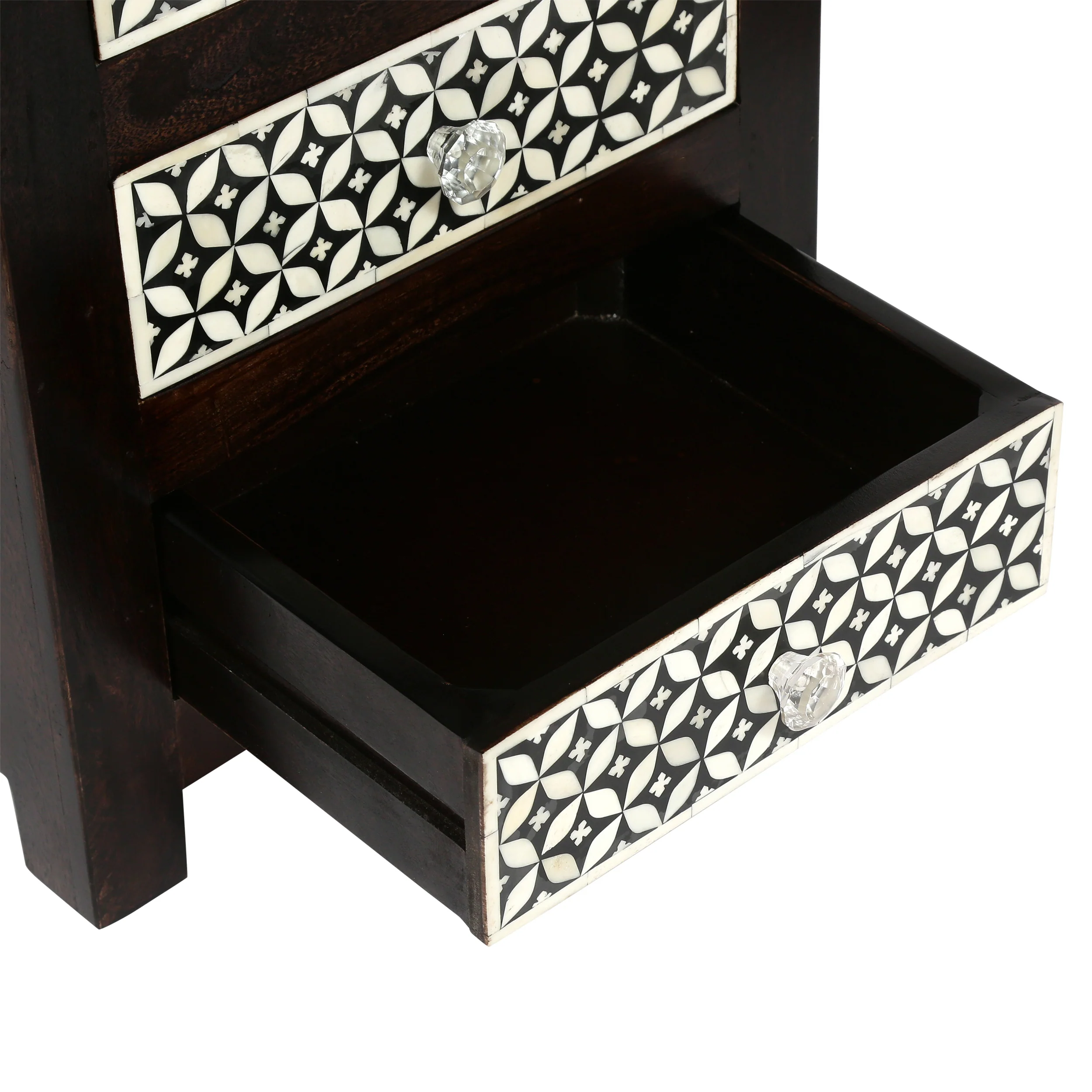 Kuna Handcrafted Boho 3 Drawer Mango Wood Nightstand - furnishings