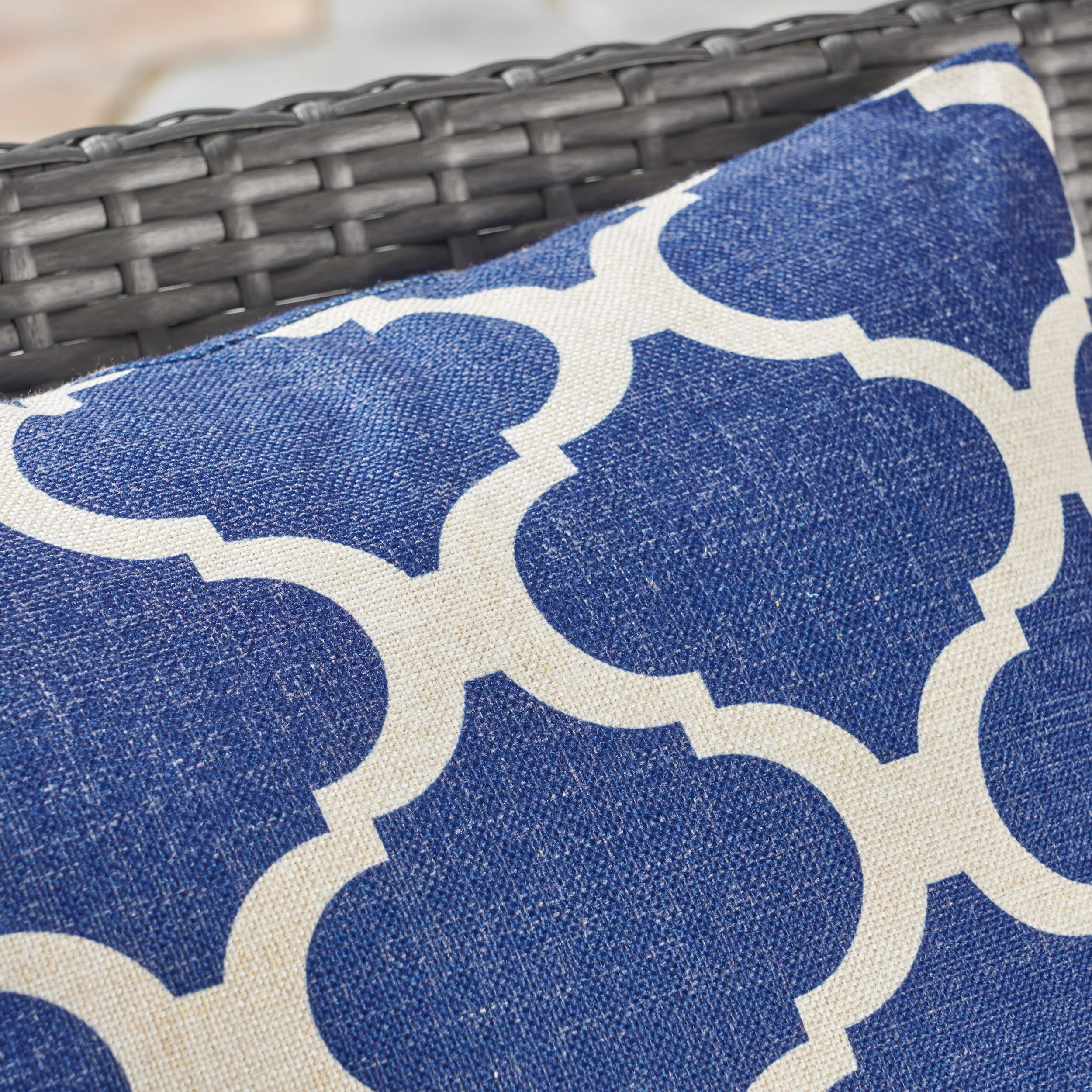 Wynne Outdoor Water Resistant 18-inch Square Pillow, Beige on Blue - furnishings