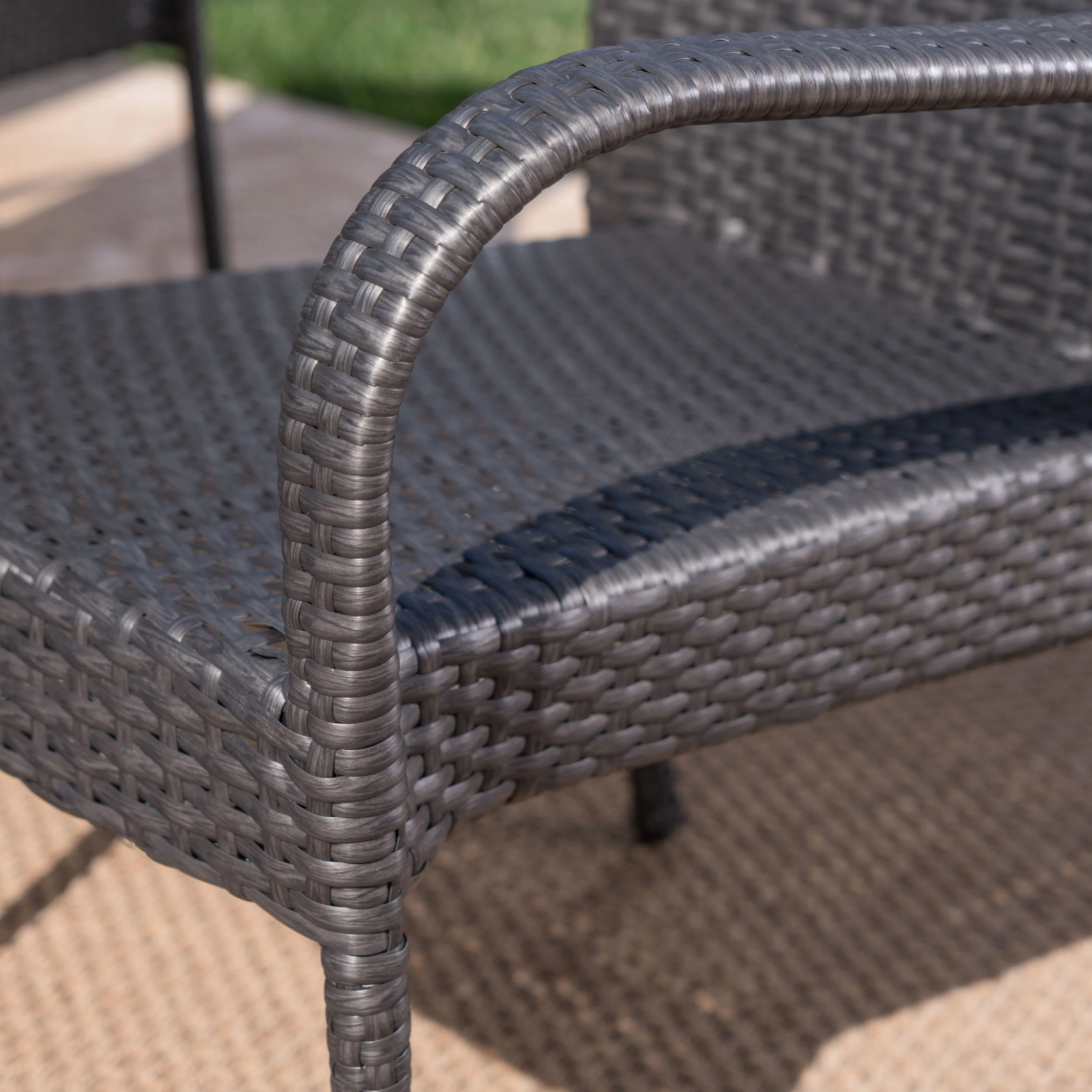 Blease Outdoor 7 Piece Stacking Gray Wicker and Concrete Dining Set - furnishings