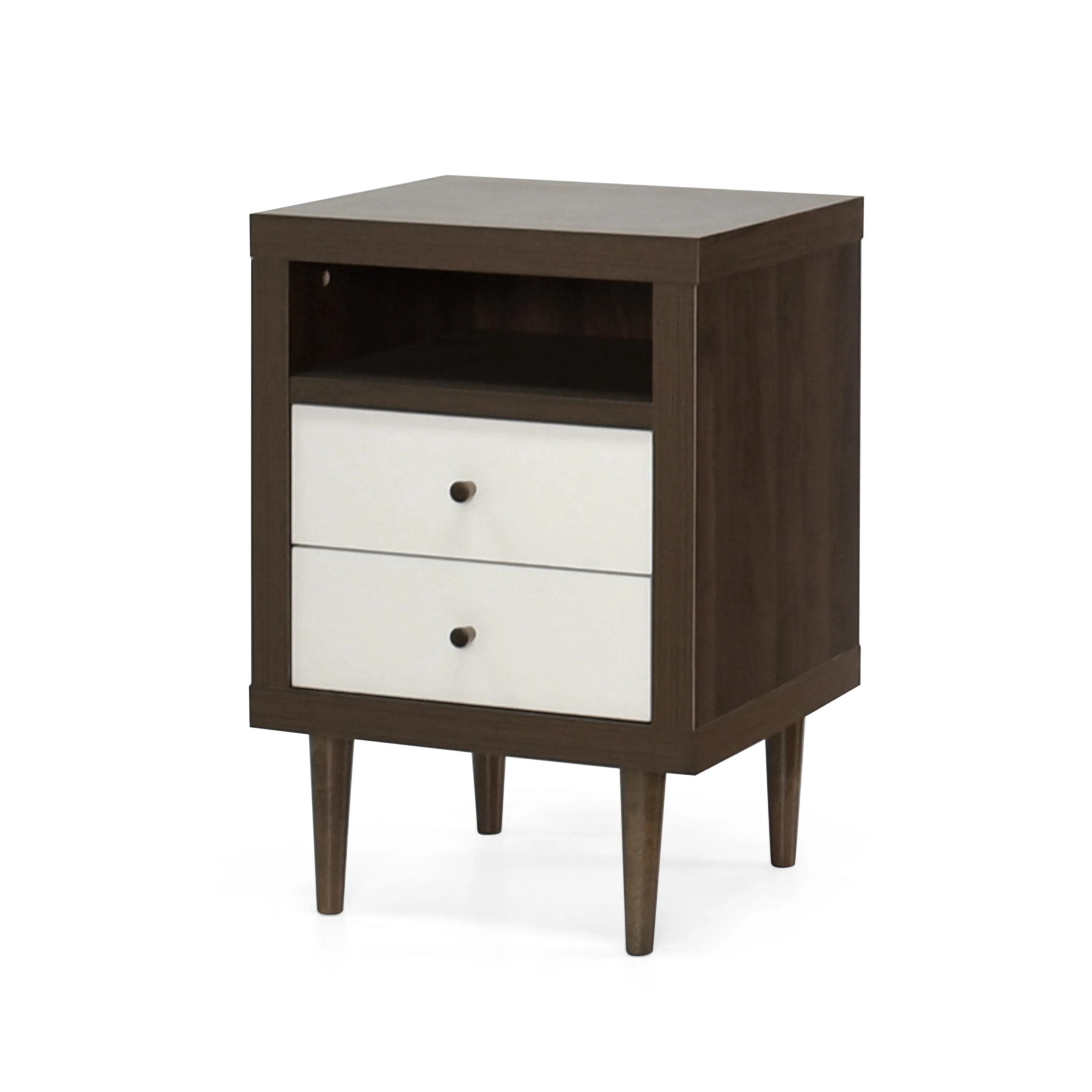 Farhart Mid Century Modern Faux Wood 2 Drawer Nightstand - furnishings