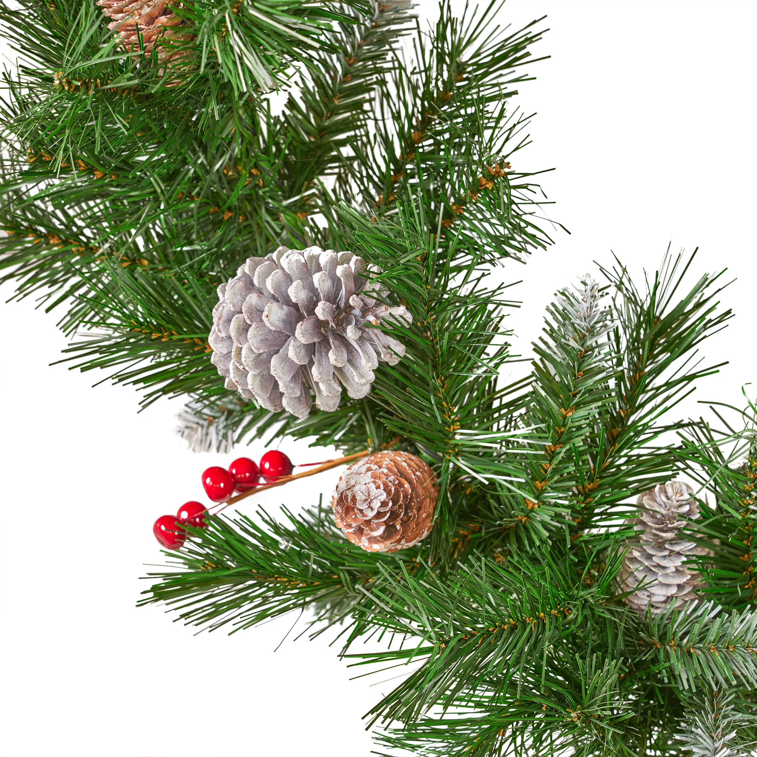 9-foot Mixed Spruce Pre-Lit Warm White LED Artificial Christmas Garland with Frosted Branches, Red Berries and Pinecones - furnishings