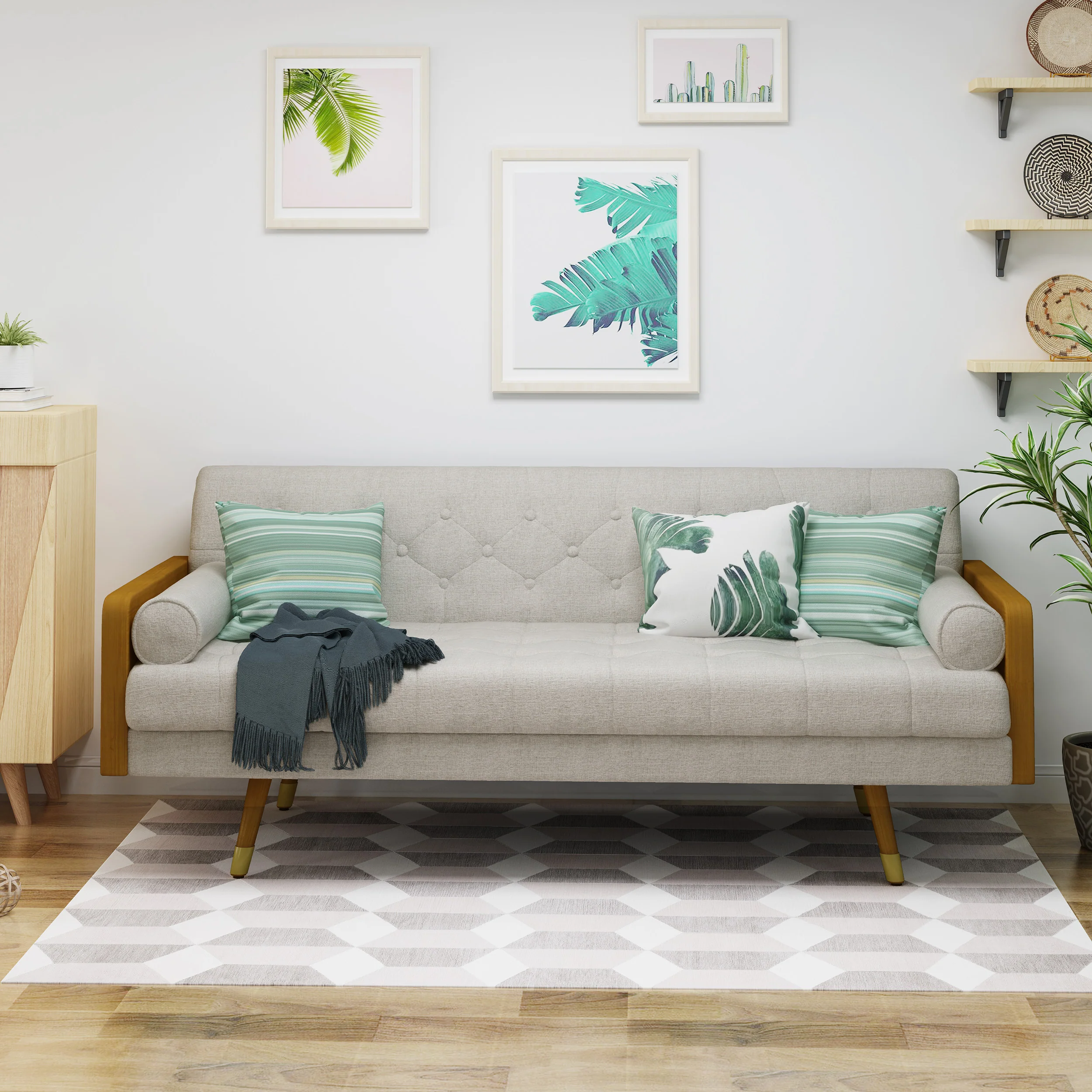 Aidan Mid Century Modern Tufted Fabric Sofa - furnishings