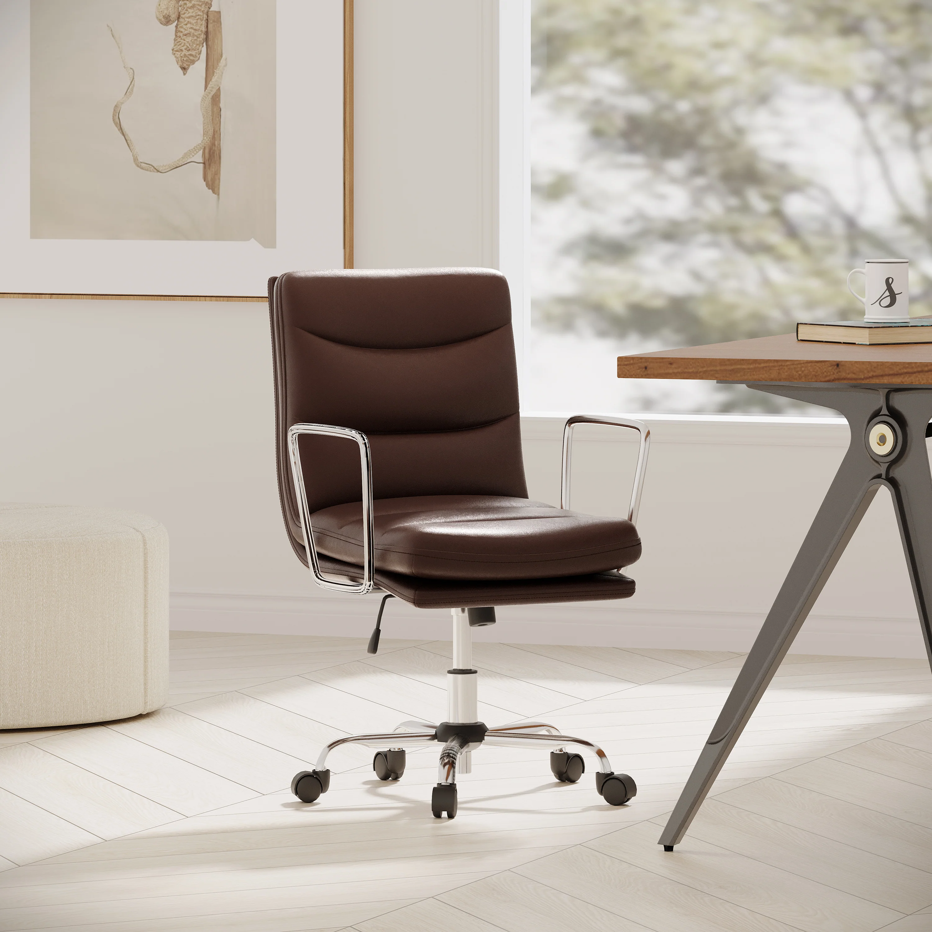 Gould Contemporary Faux Leather Channel Stitch Swivel Office Chair - furnishings