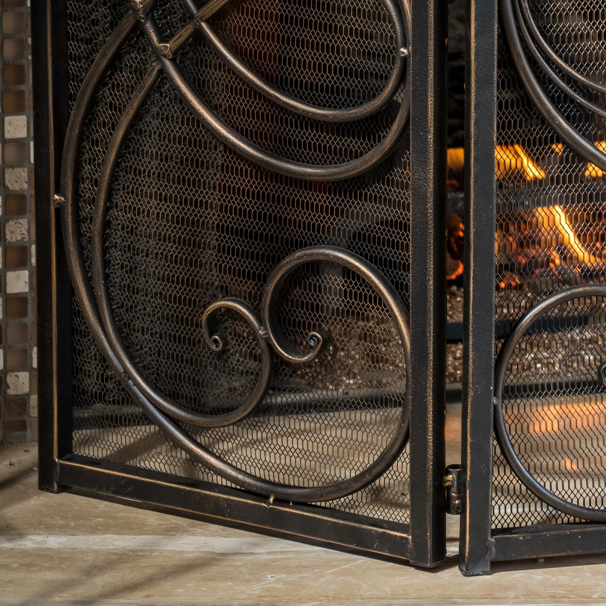 Rosalinda Black Gold Finish Floral Iron Fireplace Screen - furnishings