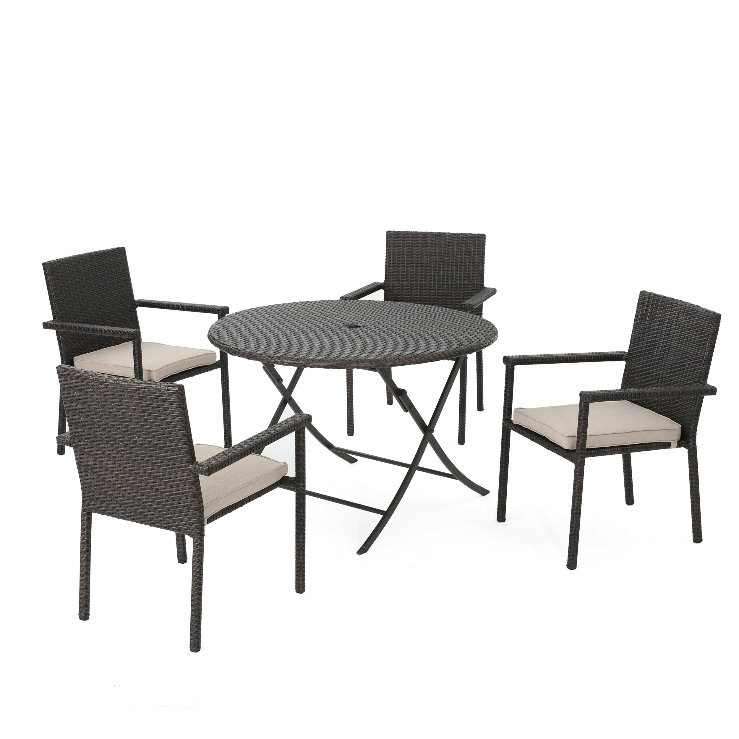 Adelante Outdoor 5 Piece Multi-brown Wicker Dining Set with Foldable Table - furnishings