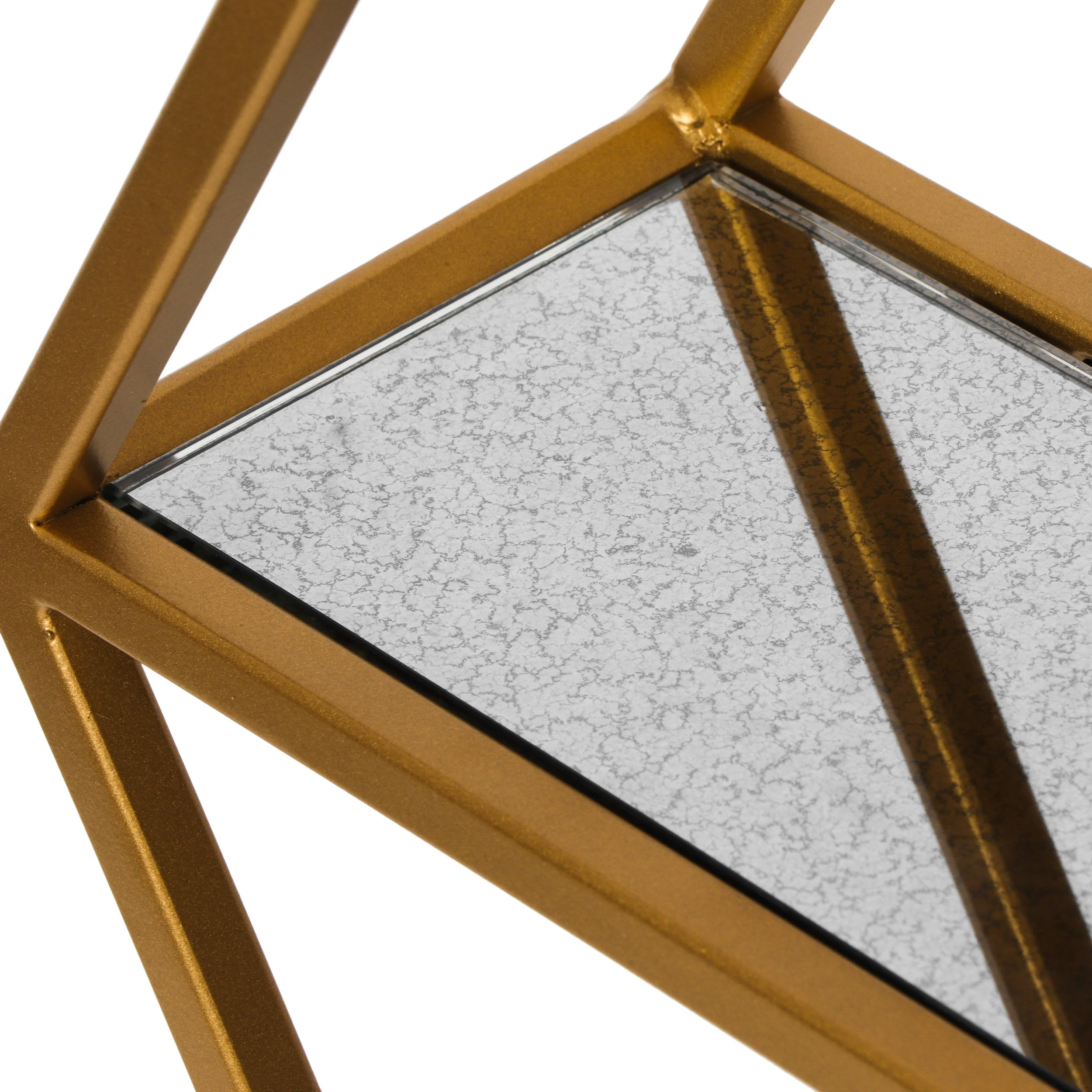 Mohaven Modern Glam Handcrafted Glass 2 Shelf Hexagonal Decorative Shelf, Antique Gold - furnishings