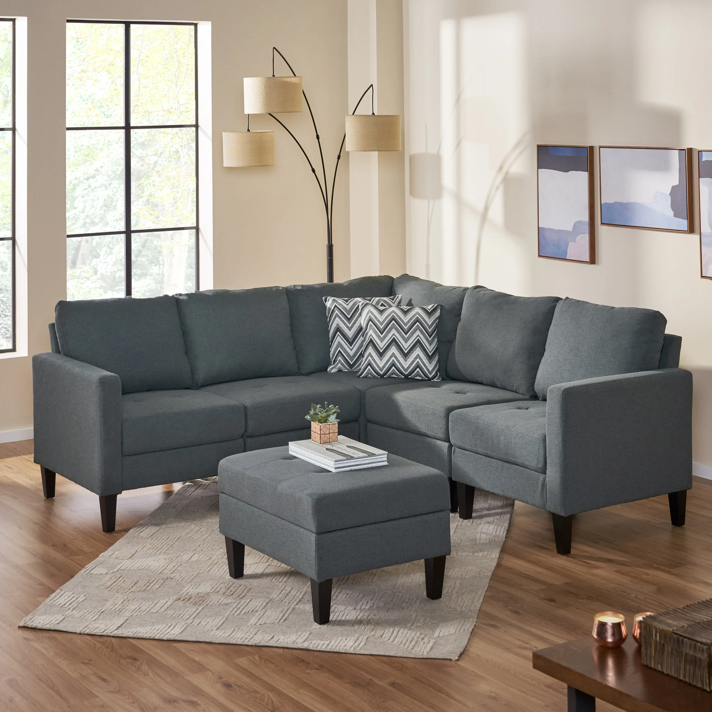 Bridger Fabric Sectional Couch with Storage Ottoman - furnishings