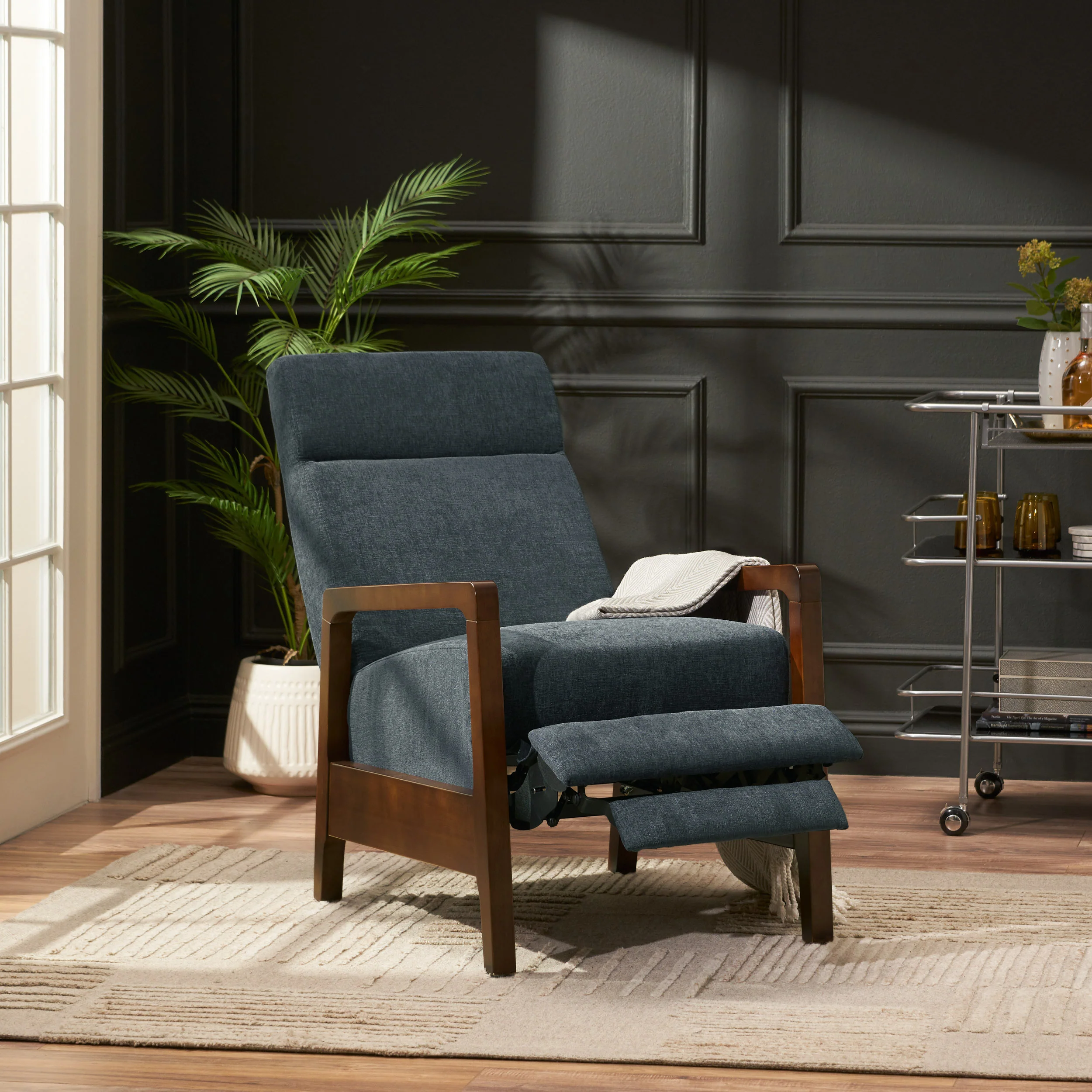 Castner Contemporary Fabric Waterfall Back Pushback Recliner - furnishings