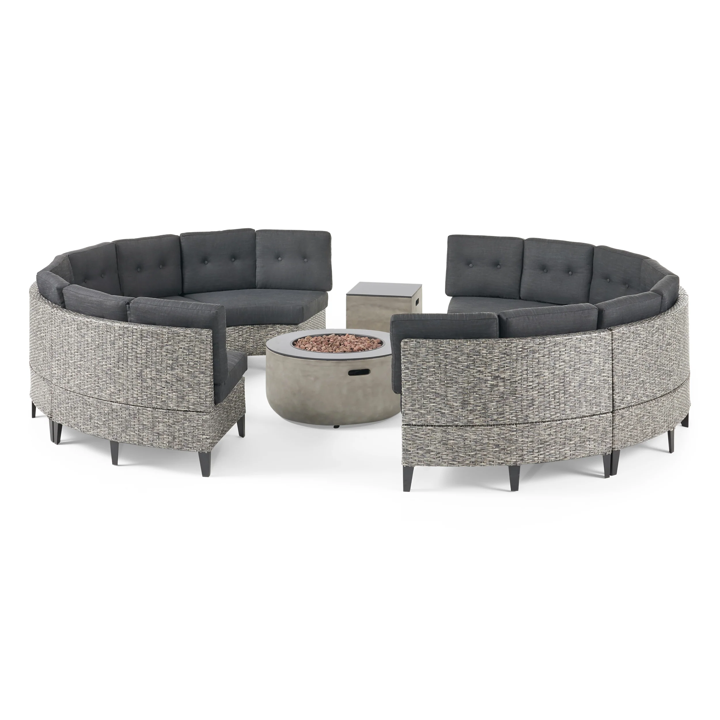 Breann Outdoor Round 8 Seater Wicker Sectional Set with Fire Pit and Tank Holder - furnishings