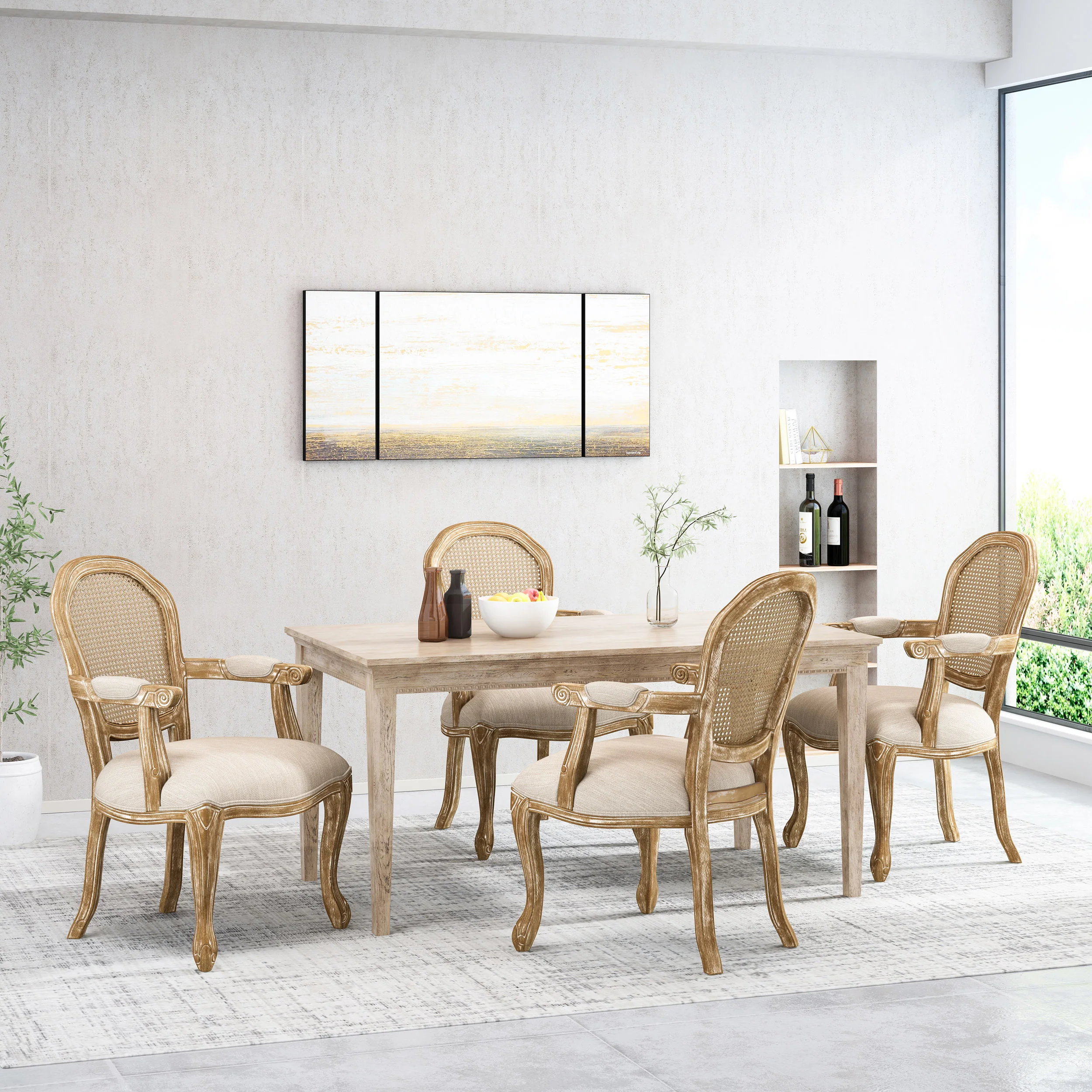 Mariette French Country Wood and Cane Upholstered Dining Chair, Set of 4 - furnishings