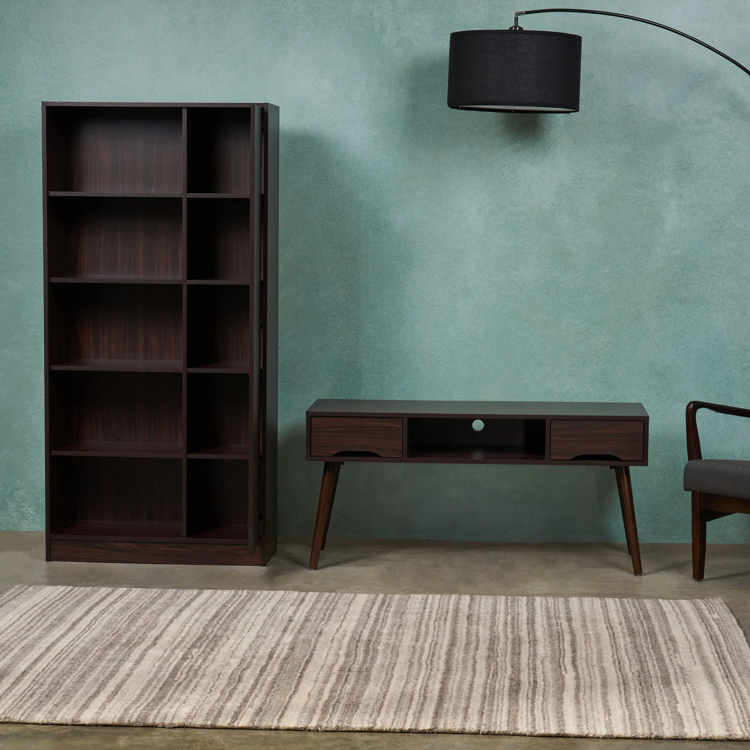 Maxine Mid Century Modern 2 Piece TV Stand & Bookcase Set - furnishings