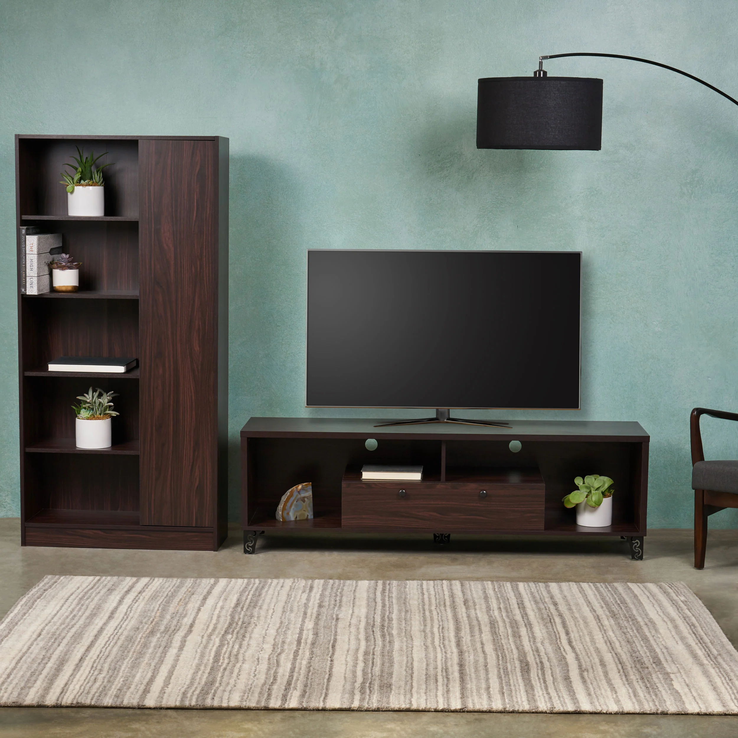 Voss Mid Century 2 Piece TV Stand & Bookcase Set - furnishings