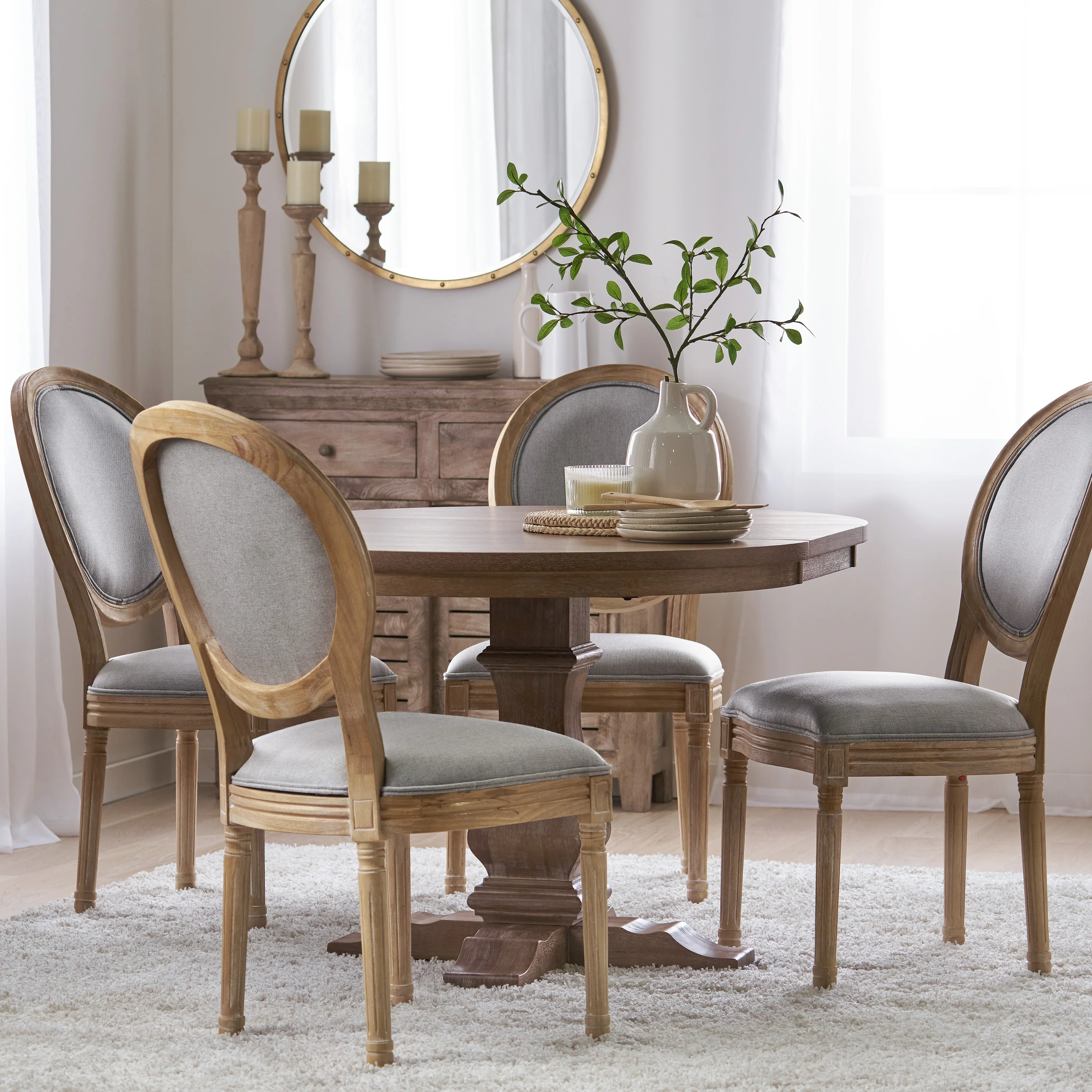 Naclerio French Country Fabric Upholstered Wood 5 Piece Dining Set - furnishings