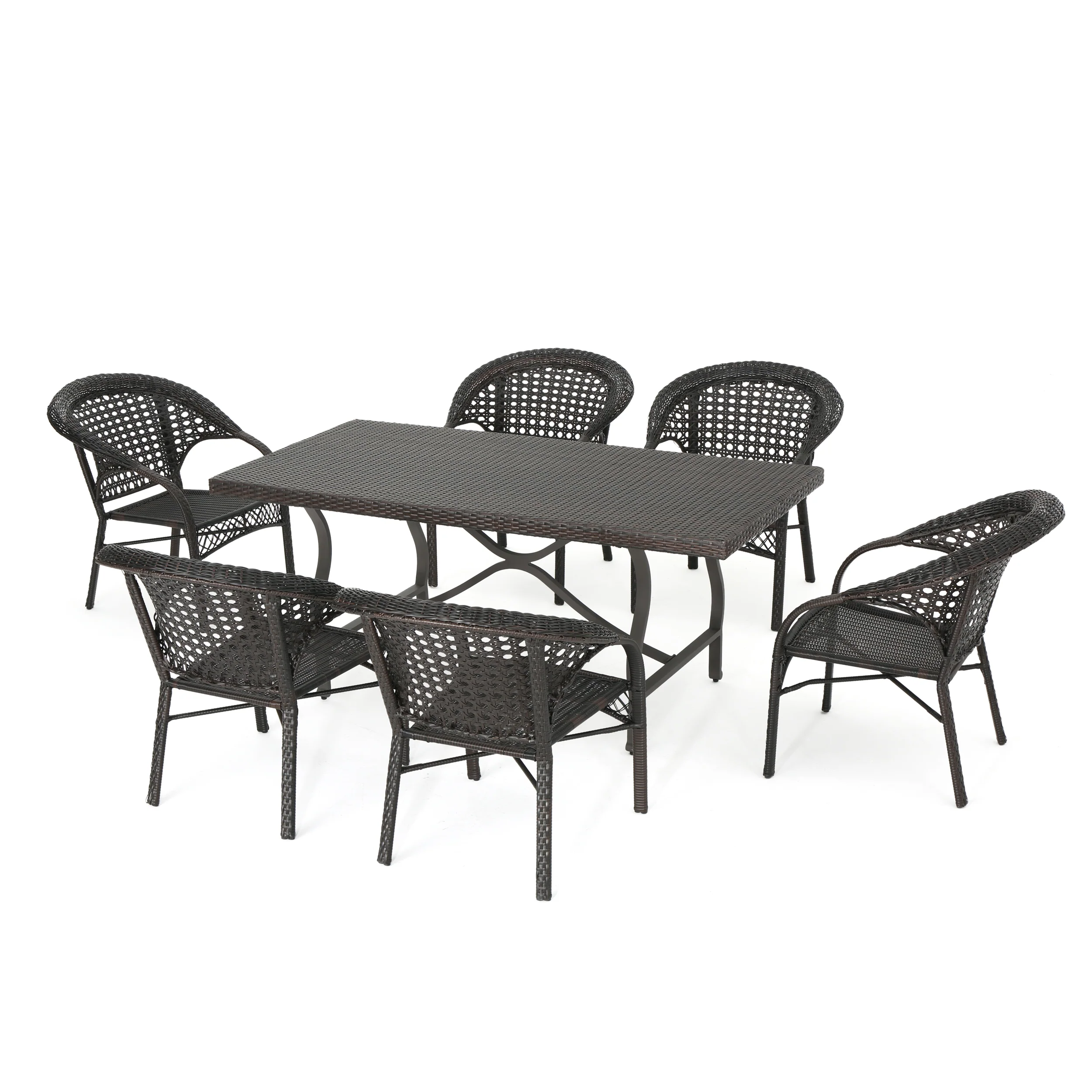 Lannister Outdoor 7 Piece Multi-brown Wicker Dining Set - furnishings
