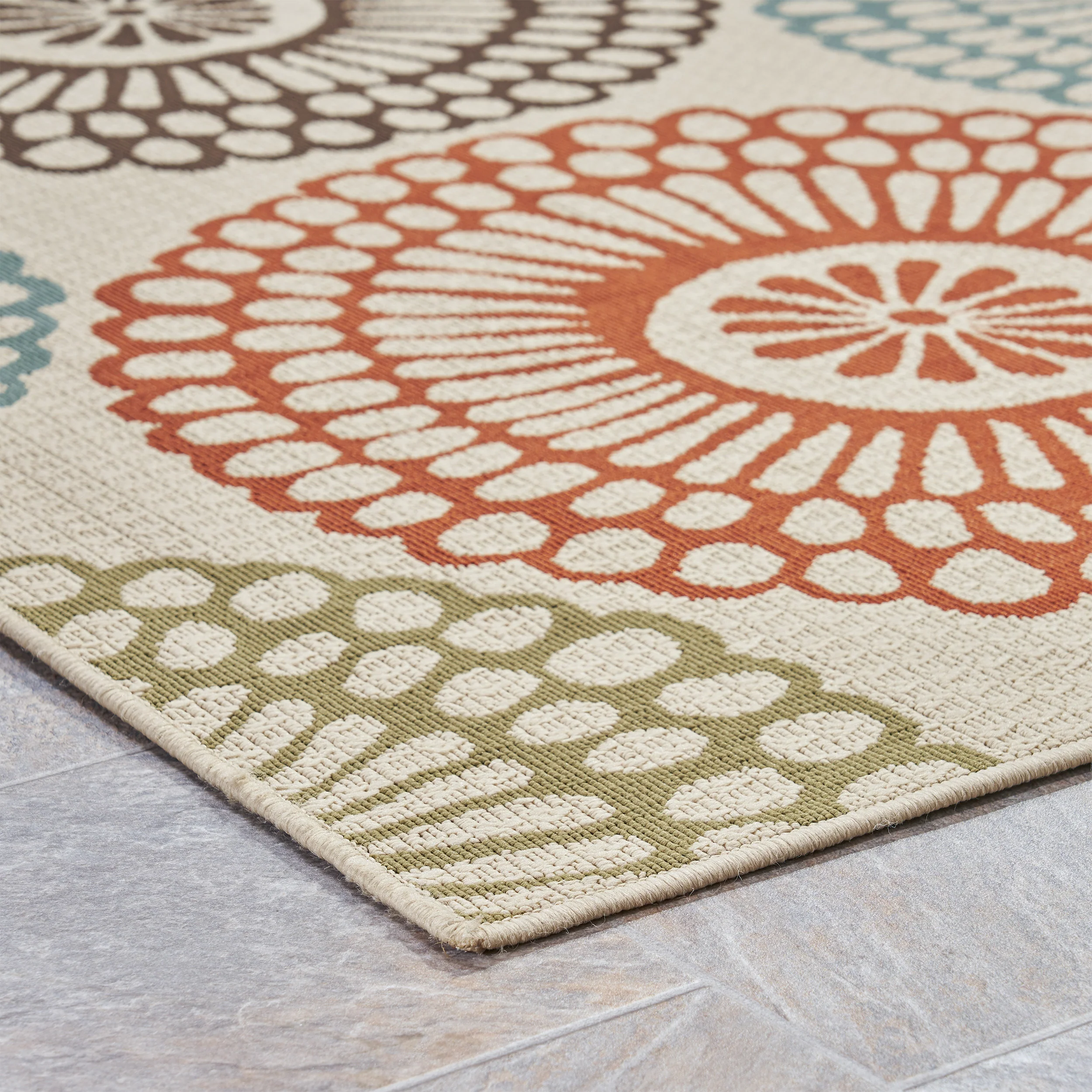 Pine Indoor/Outdoor Floral Area Rug, Beige and Multicolored - furnishings