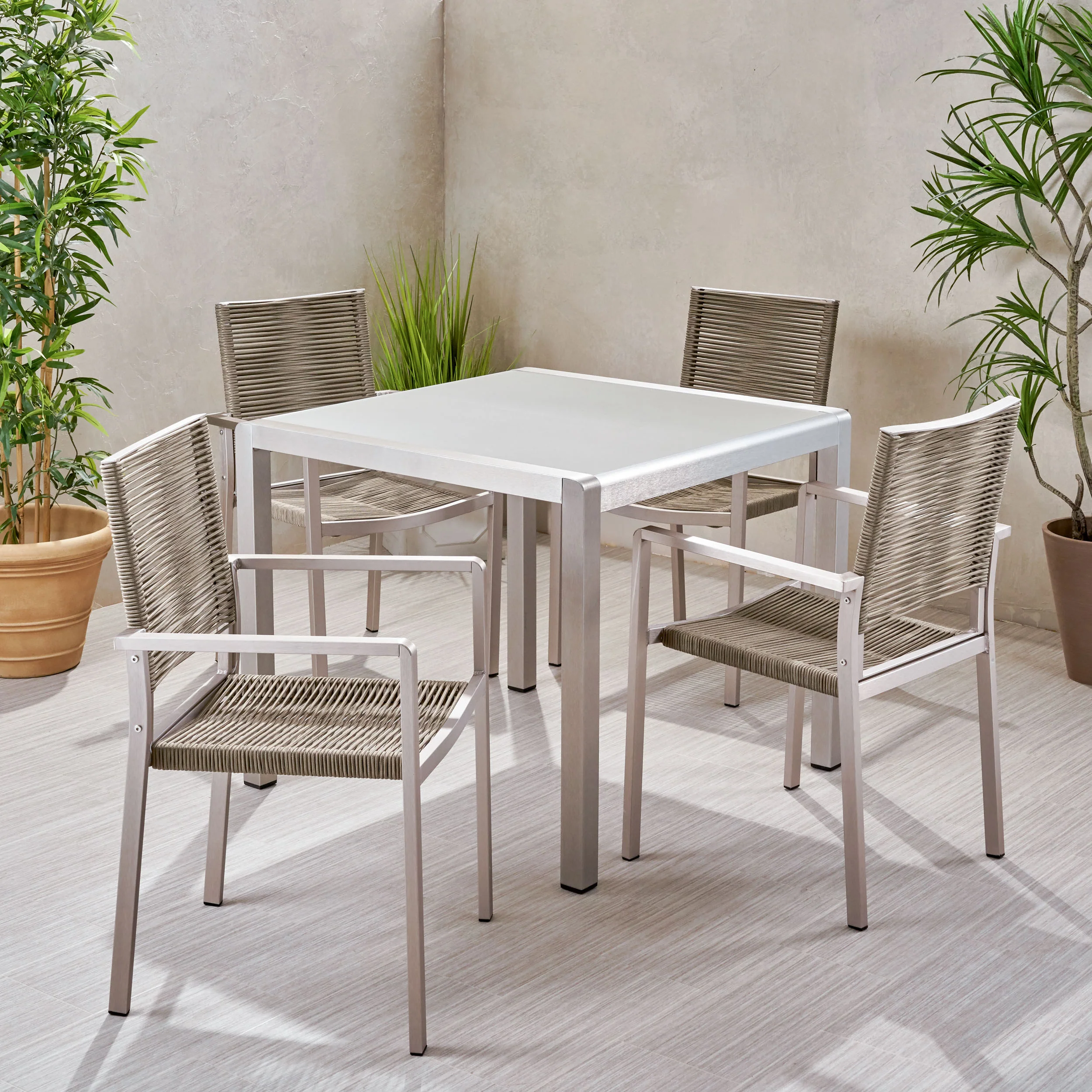 Danitza Outdoor Modern 4 Seater Aluminum Dining Set with Tempered Glass Table Top - furnishings