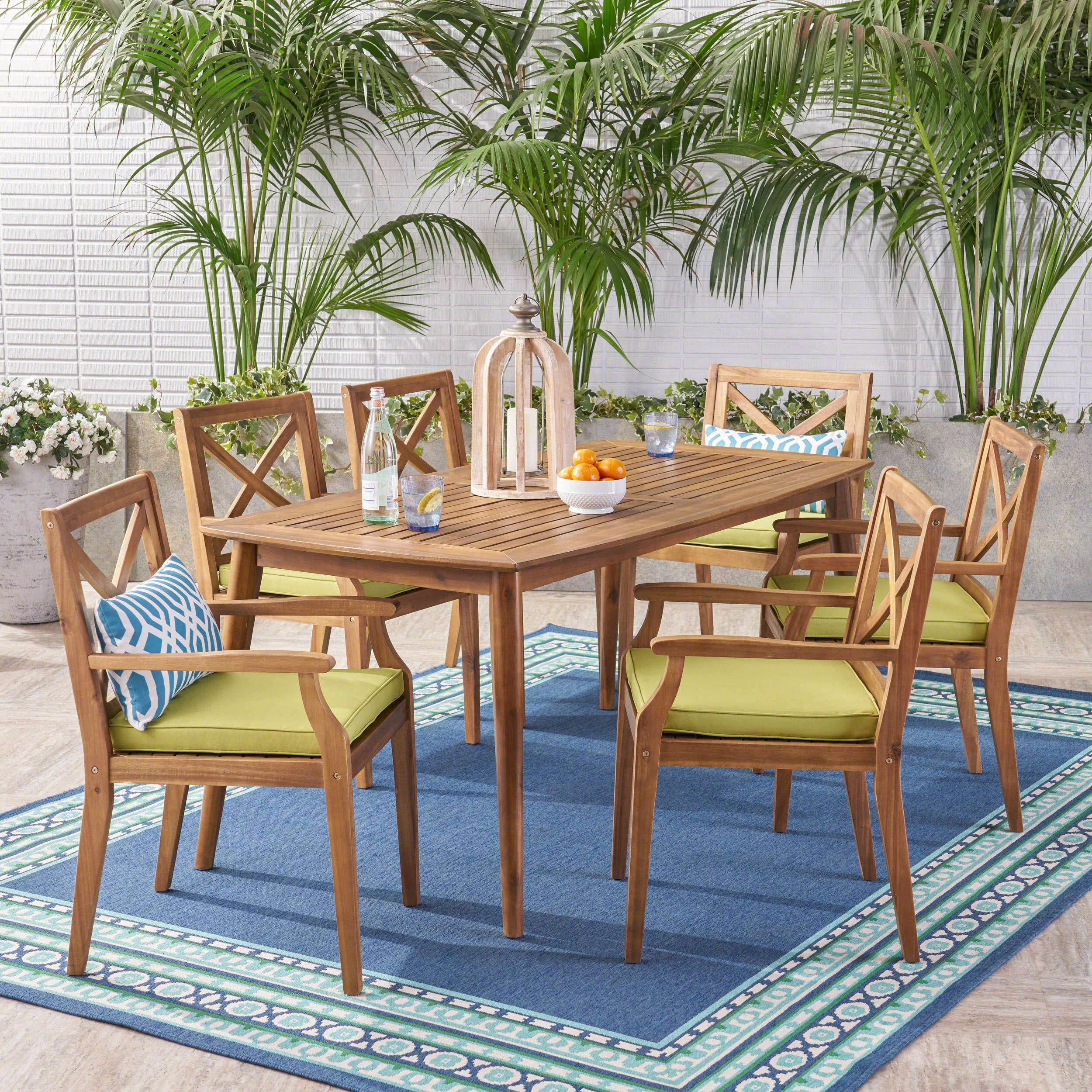 Divyansh Outdoor 7 Piece Acacia Wood Dining Set - furnishings