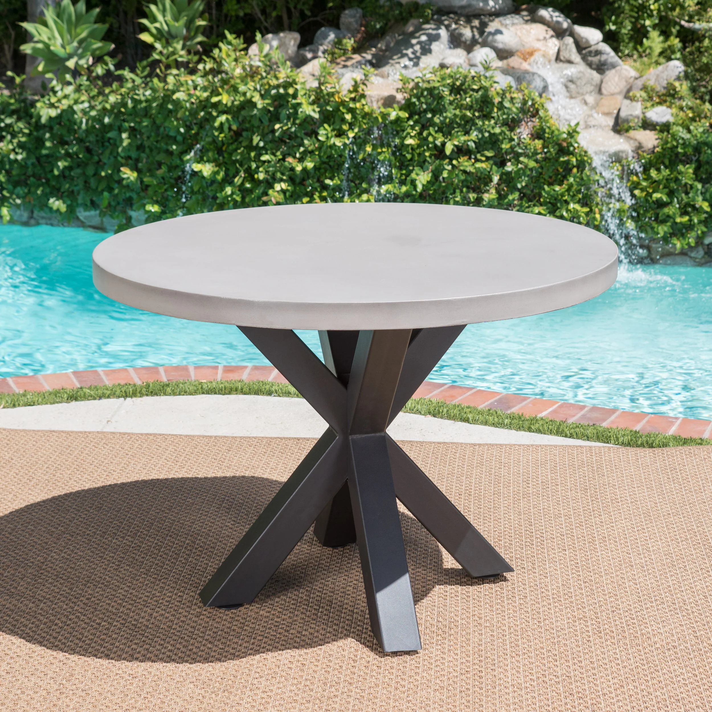 Sansai Outdoor Transitional 5 Piece Wicker Dining Set with Lightweight Concrete Table - furnishings