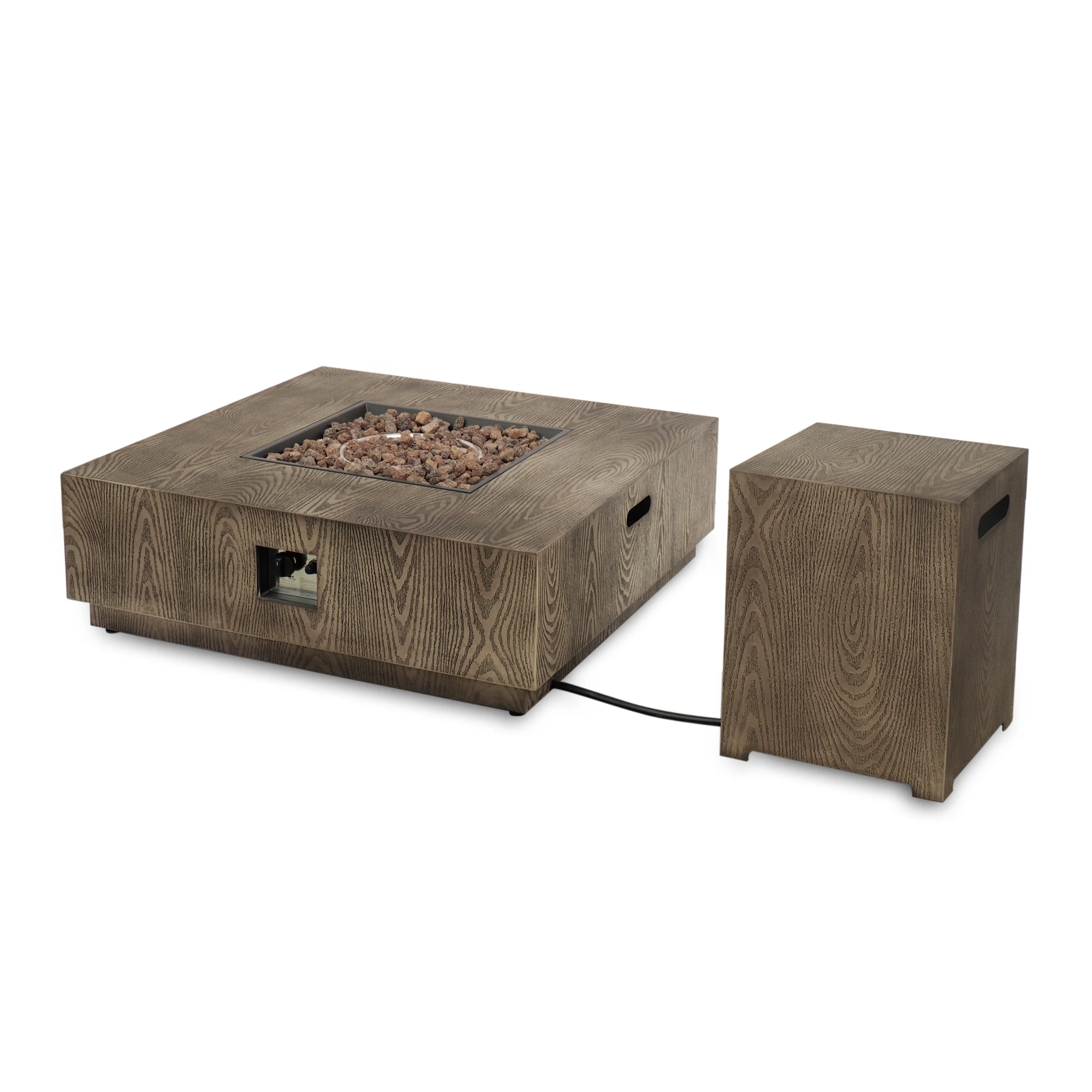 Jasmine Square Wood Finish 50,000 BTU Propane Fire Pit - furnishings