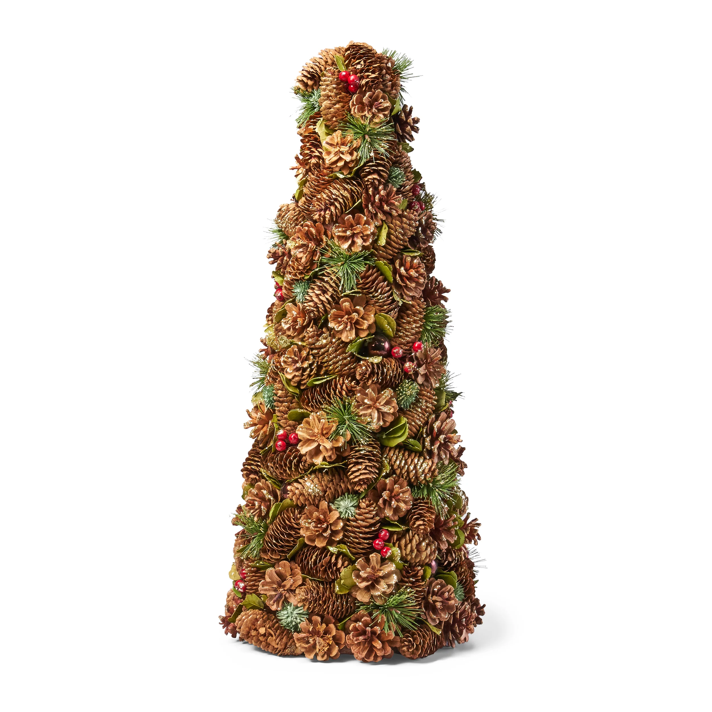 Artificial Pre Decorated Pinecone and Glitter Tabletop Christmas Tree - furnishings